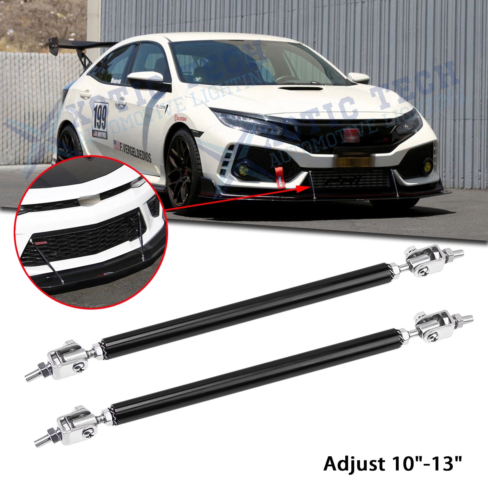 Black Front Bumper Strut Stabilizer Support Bars for Honda Civic (2016–2021)