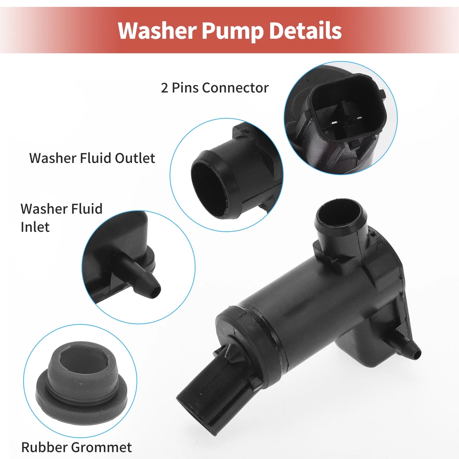 Windshield Washer Pump w/ Grommet for Mitsubishi (No.MN182397)