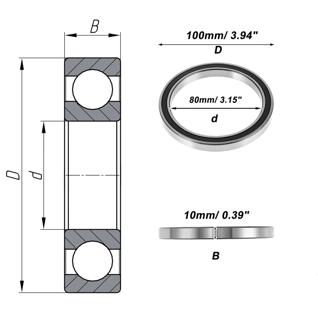 6816DDU Deep Groove Ball Bearing for Scooter Skateboard (80x100x10mm)