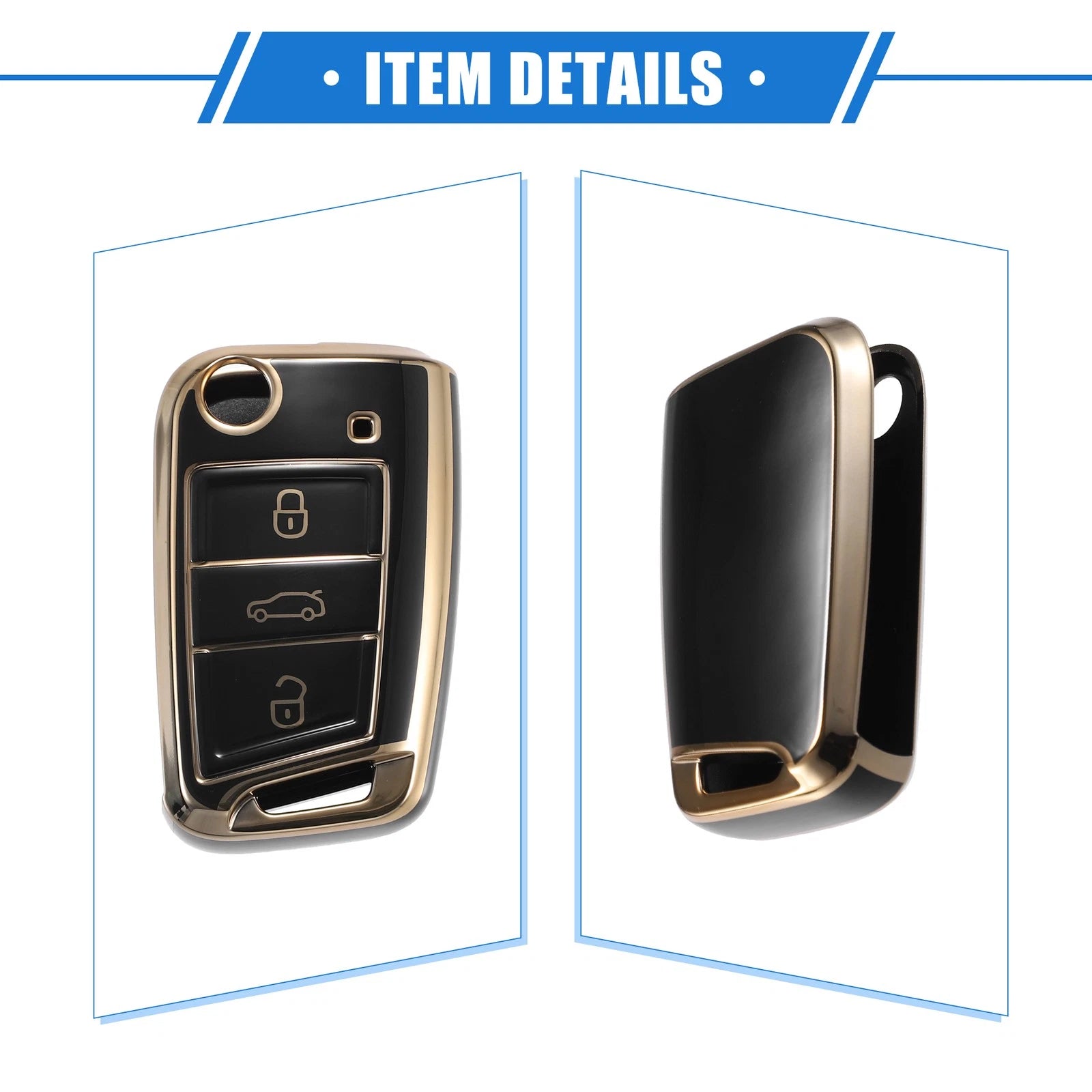 3X Remote Key Fob Case Cover for Volkswagen Golf 7 (2013–2020) TPU Black