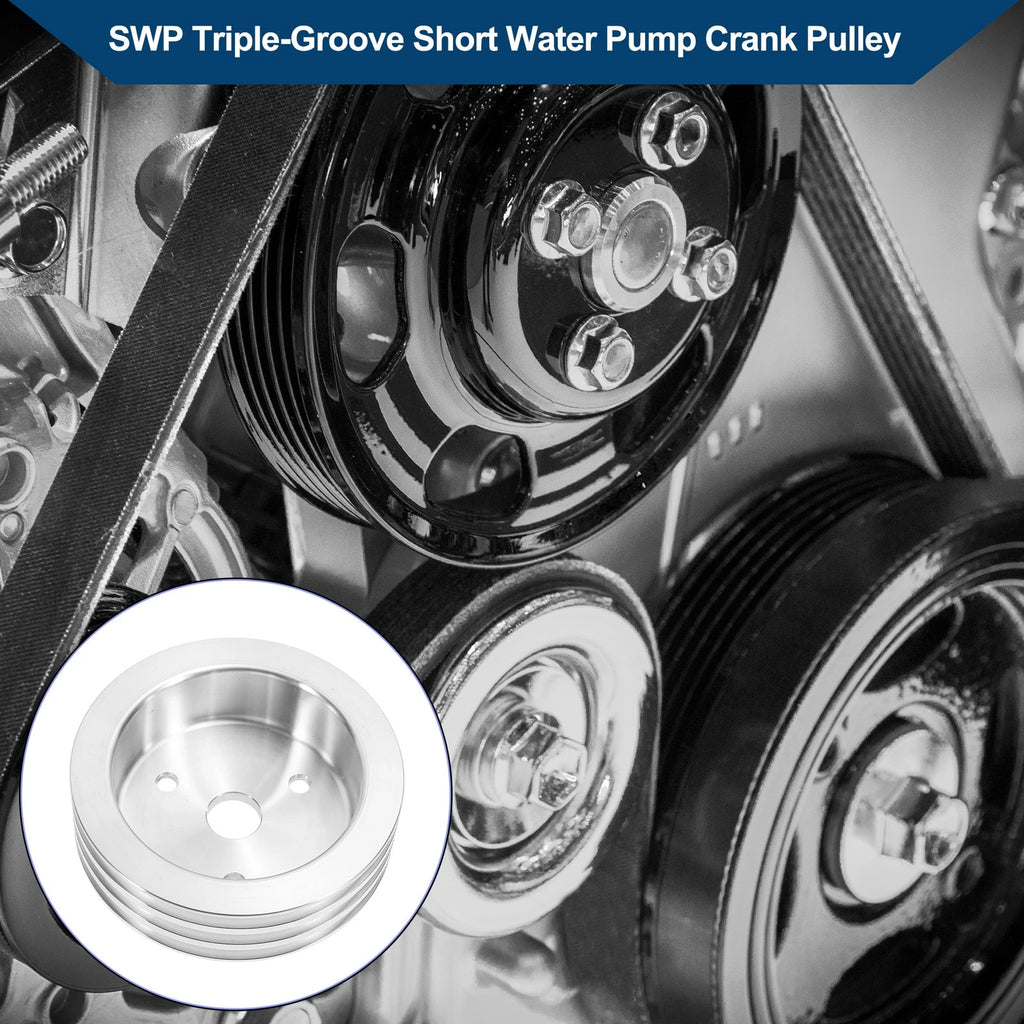 3 SWP Triple-Groove Short Water Pump Crank Pulley for Chevy SBC 265 (1968–1986)