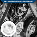3 SWP Triple-Groove Short Water Pump Crank Pulley for Chevy SBC 265 (1968–1986)
