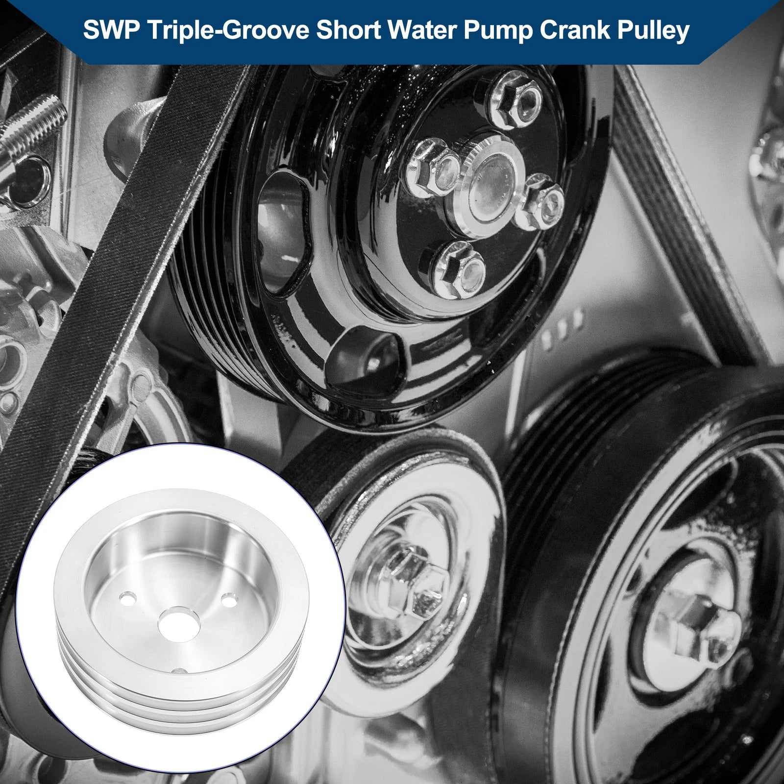 3 SWP Triple-Groove Short Water Pump Crank Pulley for Chevy SBC 265 (1968–1986)