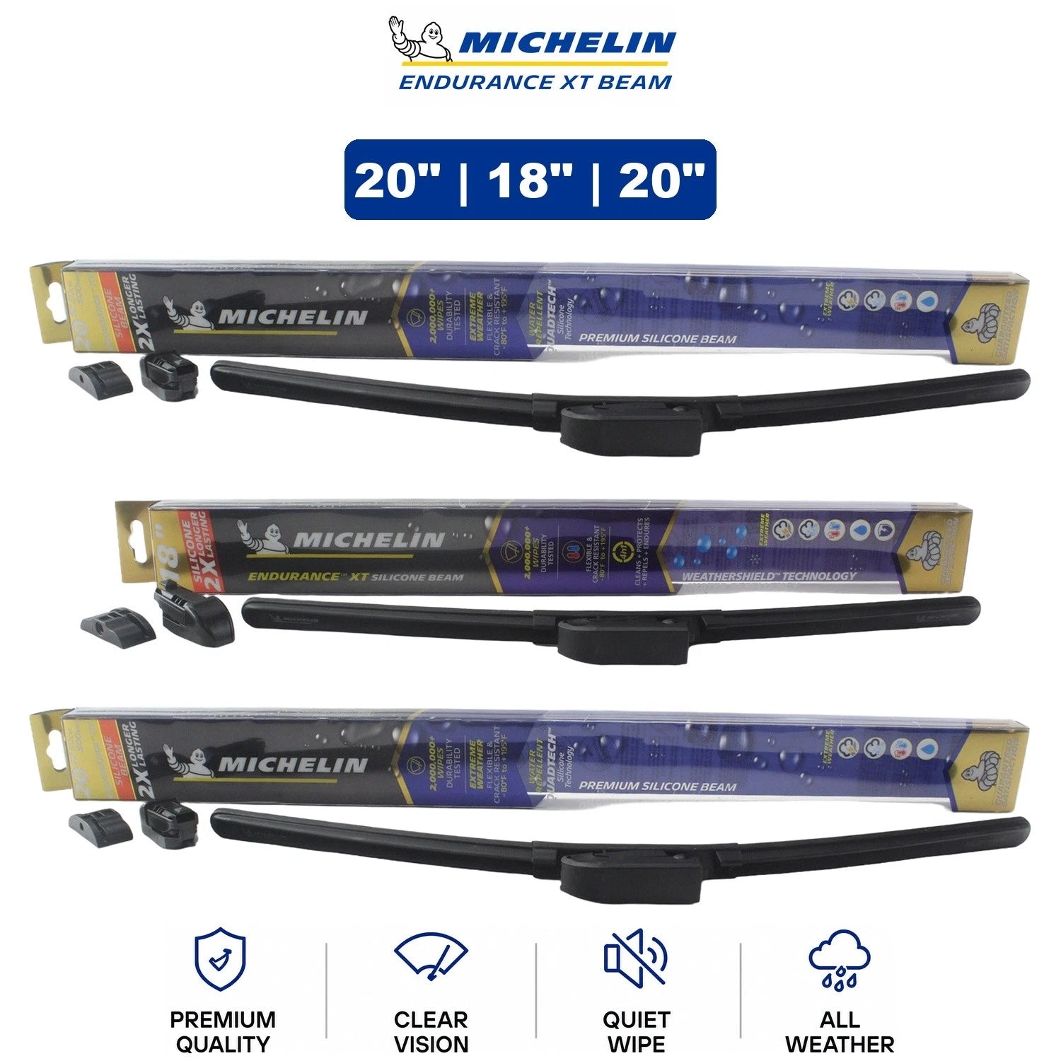 Set of 3 Michelin Endurance XT Beam Wiper Blades for Ford (1989–1992)