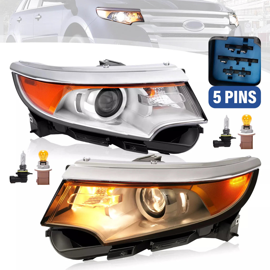 Set of 2 Halogen Headlamps for Ford Edge (2011–2014) Chrome Housing