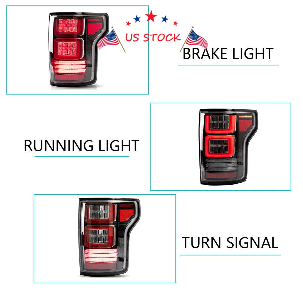 2X LED Tail Lights for Ford F150 (2015-2020) Clear Rear Lamps Assembly