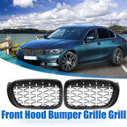 1 Pair Front Hood Bumper Grille Grill for BMW X3 (2014–2017) Diamond Star Black