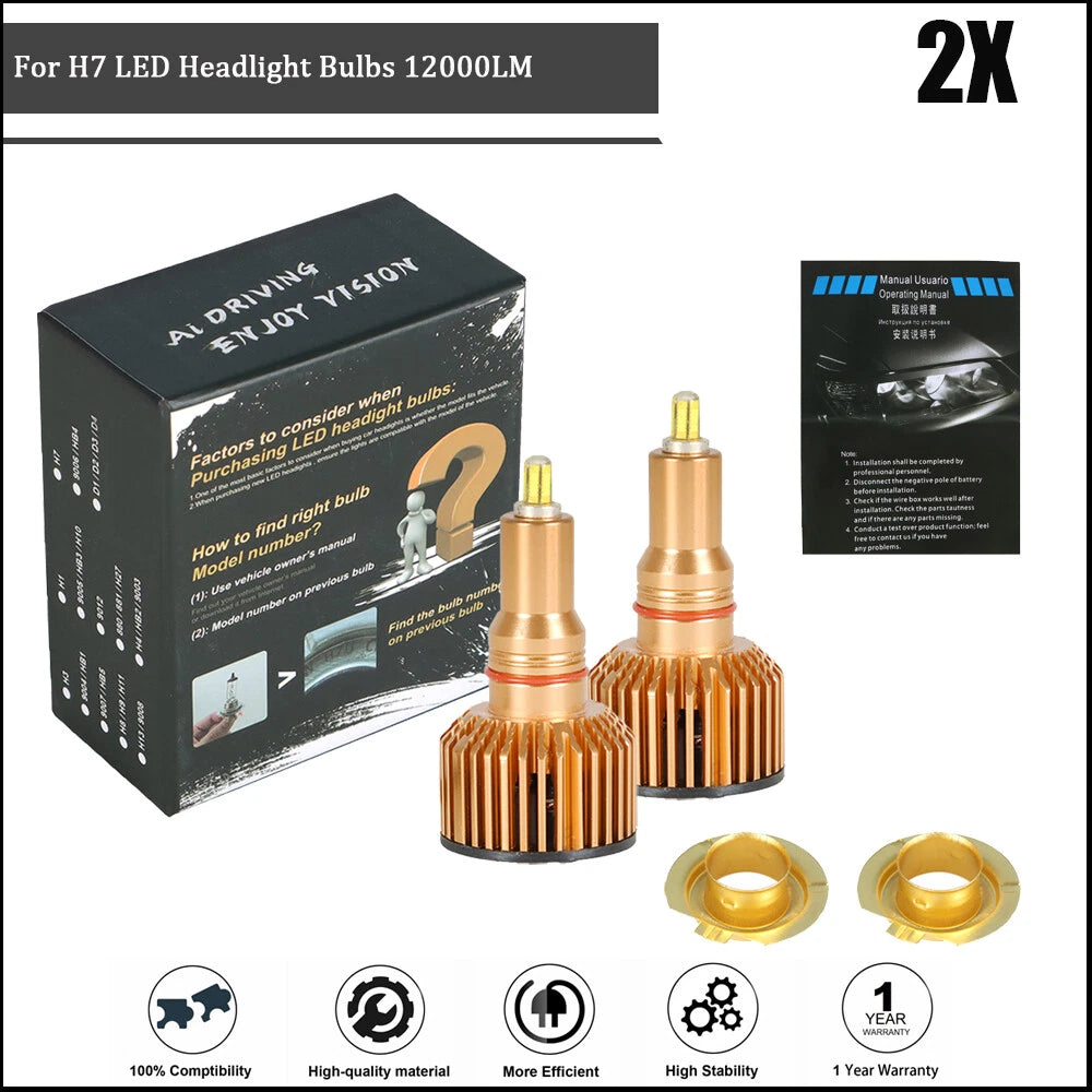 2X H7 SMD LED Headlight Bulbs for Conversion Kit (6000K)