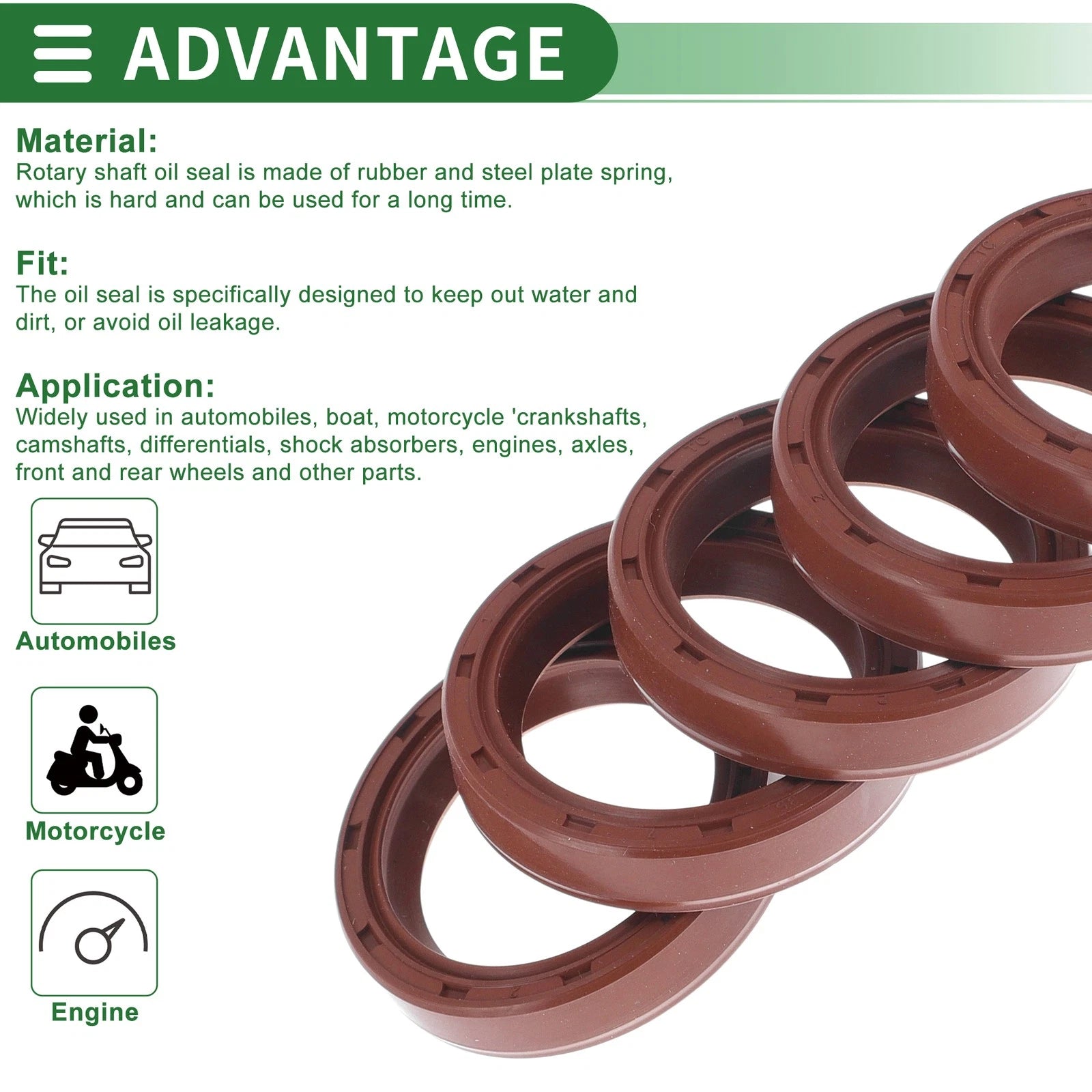 Set of 5 Oil Seal Rotary Shaft Seal FKM Rubber 27x35x7mm