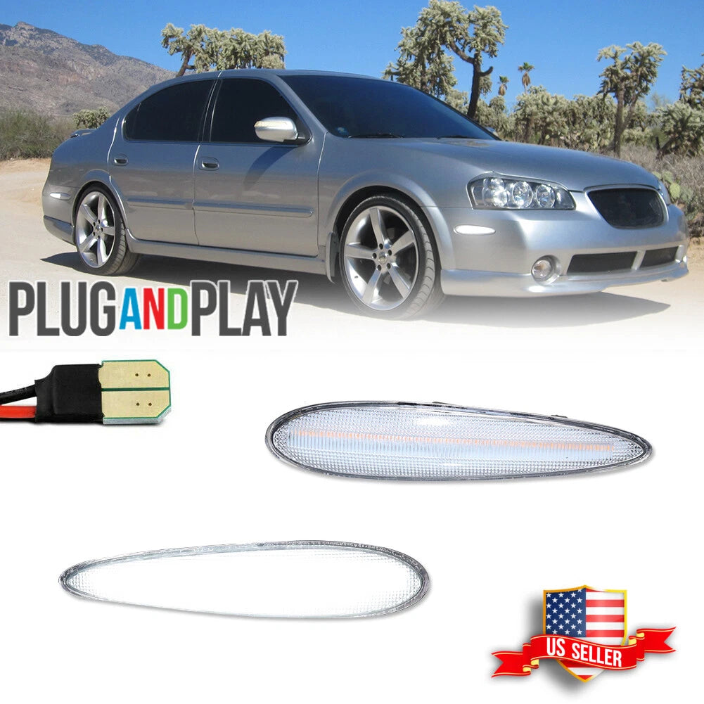 2X Clear Lens White LED Front Side Marker Lights for Nissan Maxima (2000–2003)