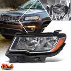 Driver Left Side Black Amber Headlight Lamp for Jeep Compass (2017–2021)