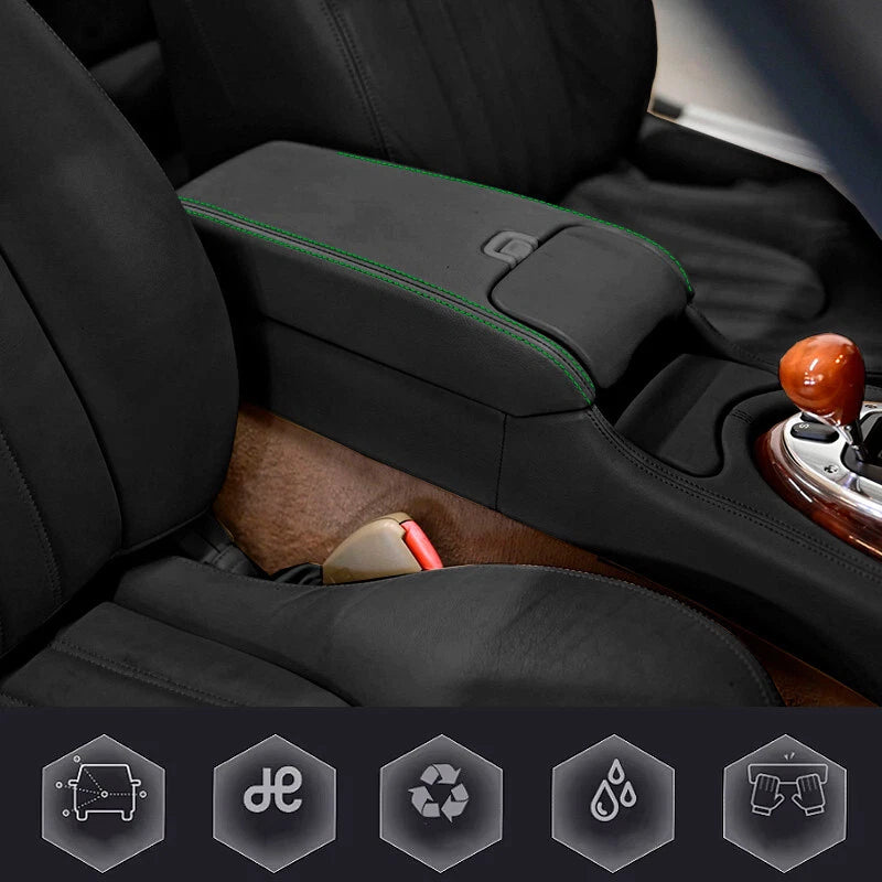 Leather Console Lid Armrest Cover for Jaguar XK XK8 XKR (1997–2006) Green Stitch