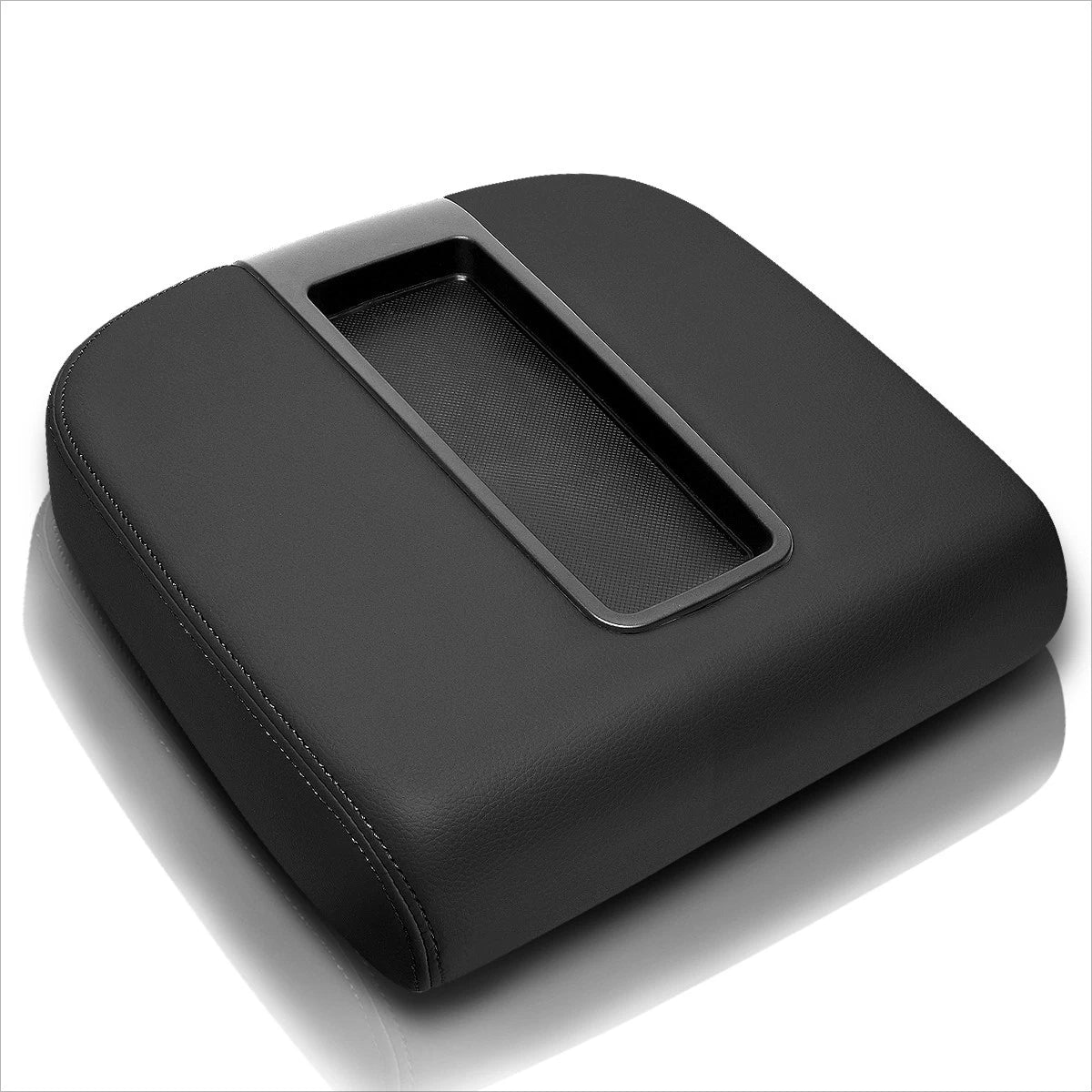 Black Leather Front Center Console Lid Armrest Cover for Silverado/Sierra (2007–2014)