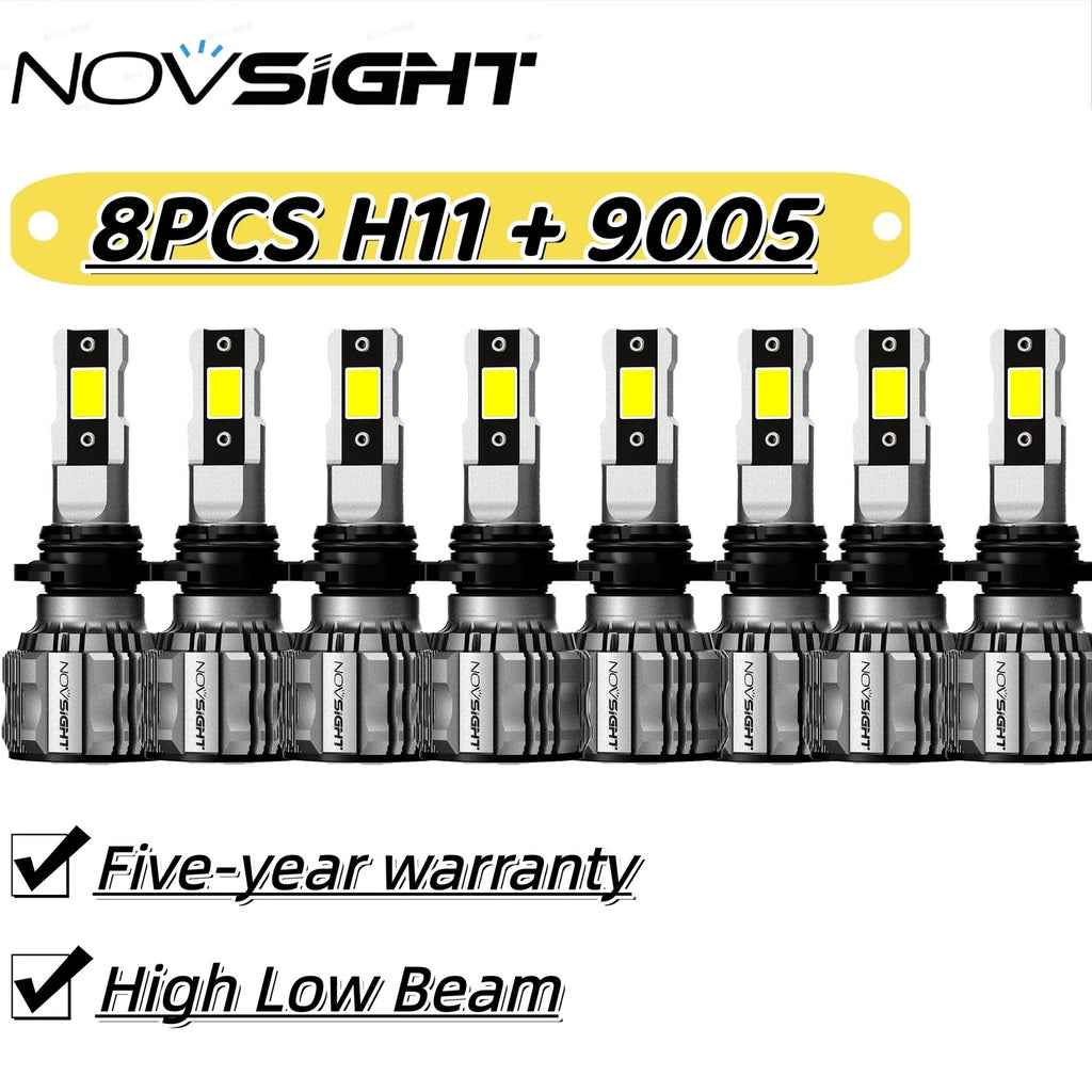 8X 9005 H11 Combo LED Headlight Bulbs for High Low Beam (6500K)