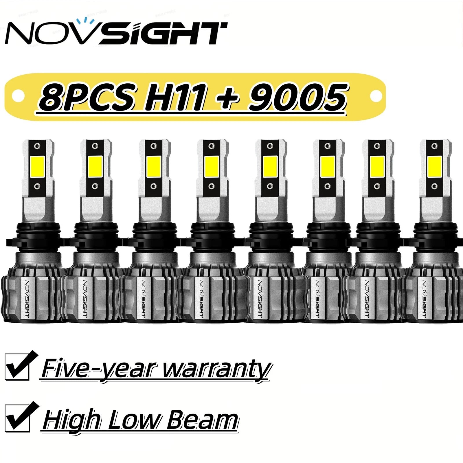 8X 9005 H11 Combo LED Headlight Bulbs for High Low Beam (6500K)