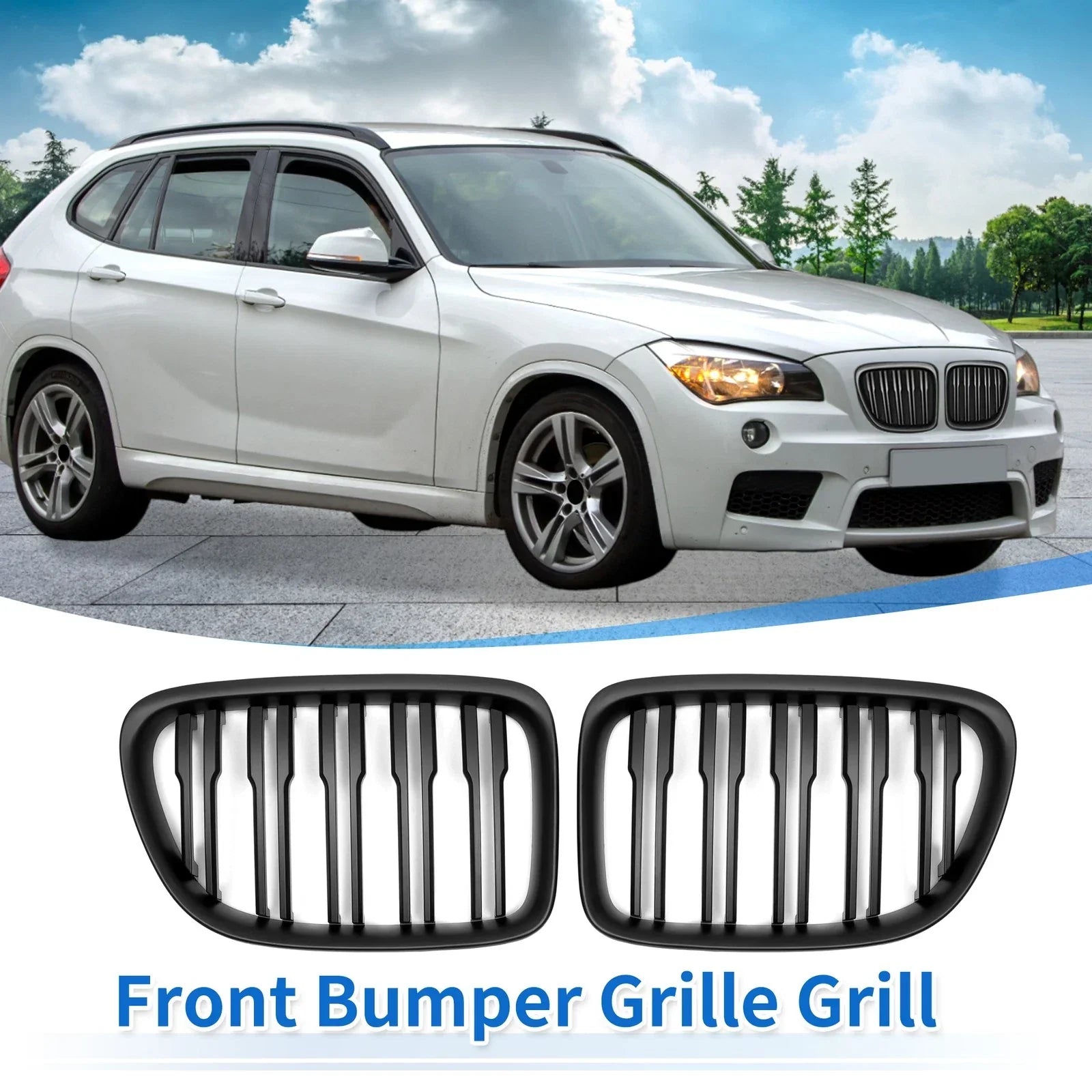 1 Pair Front Upper Bumper Grille for BMW X1 (2009-2015)