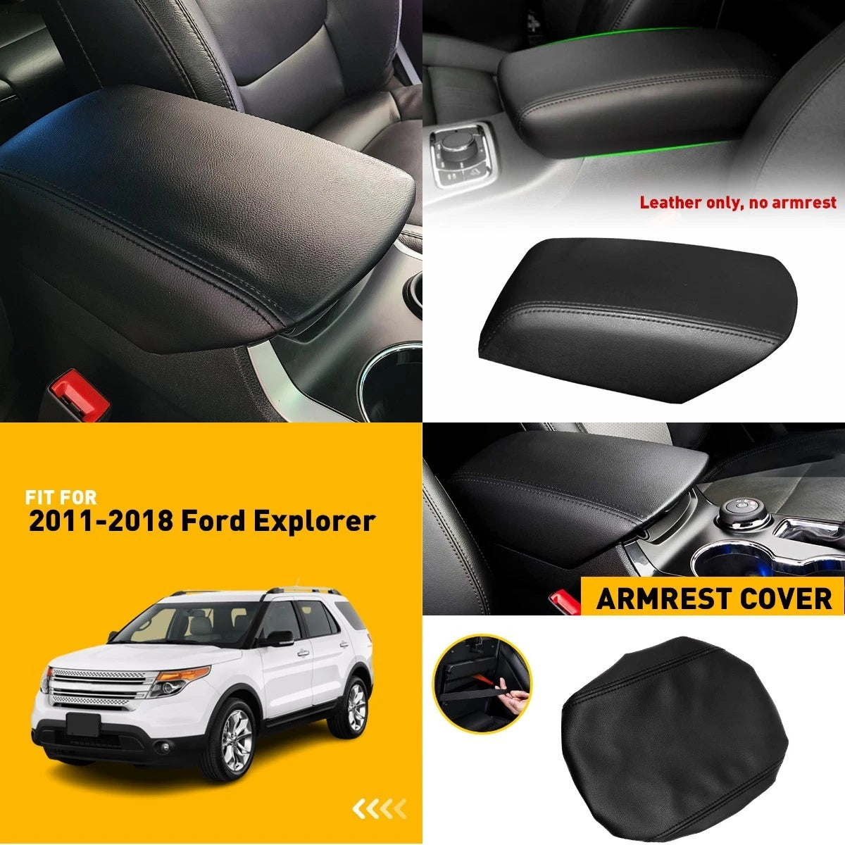 Leather Center Console Lid Armrest Cover for Ford Explorer (2011–2018)
