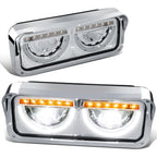 Chrome Full LED Halo Ring DRL Signal Headlights for Freightliner Kenworth (1981–2019)