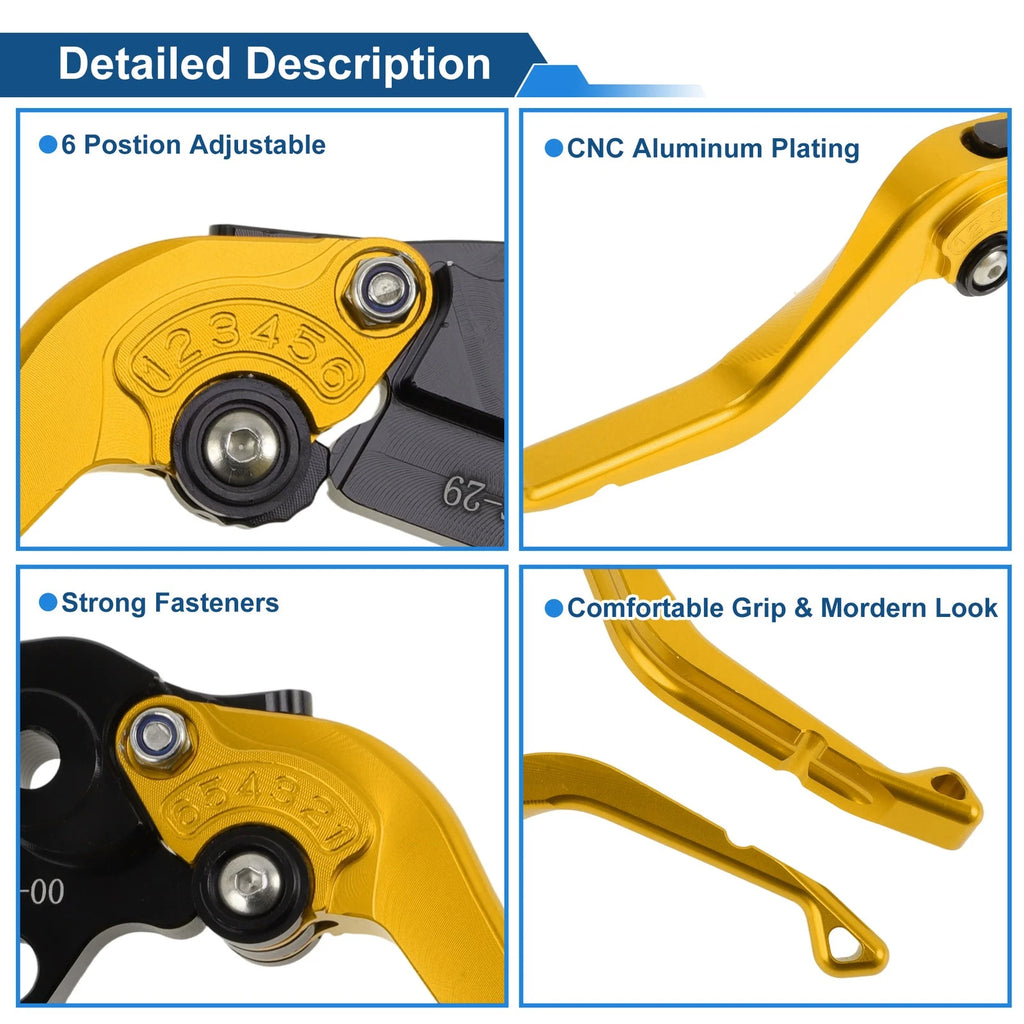 Adjustable Short Brake Clutch Levers for Honda CBR600RR (2003–2006) Gold Tone