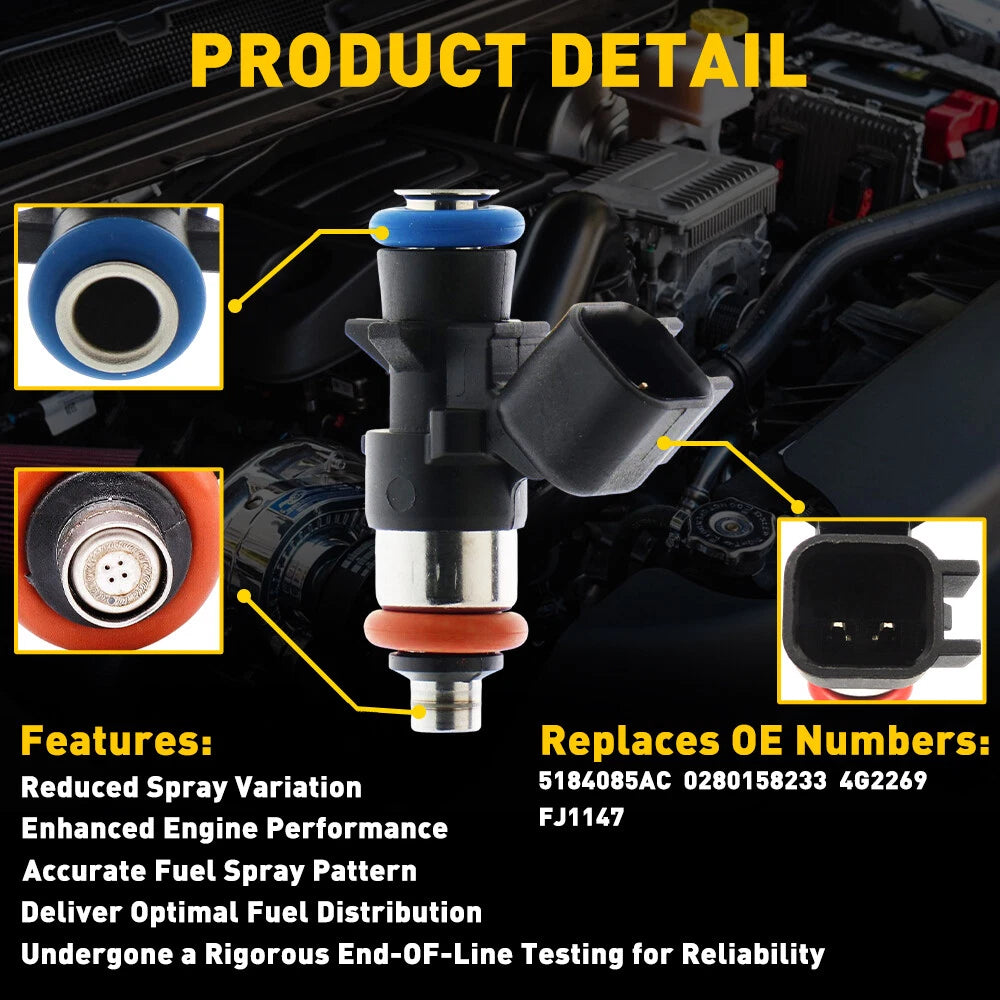 Set of 6 Fuel Injectors for Chrysler Dodge Ram Jeep 3.6L (2011–2021)