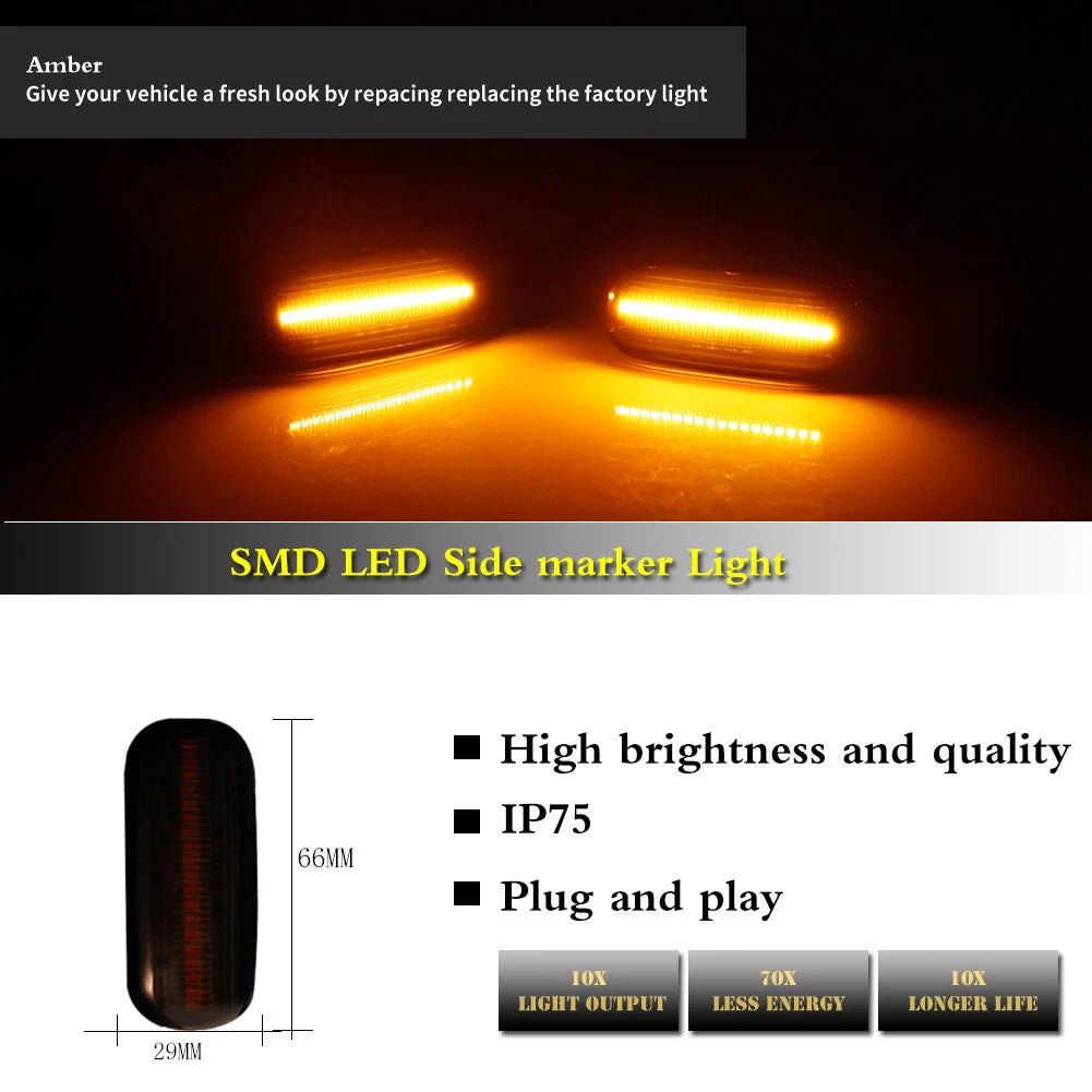 Amber LED Front Fender Side Marker Lights for Audi A2 A3 A4 A6 A8 TT