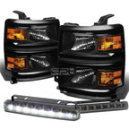 Black Headlight, Amber Corner Signal Lamp, LED Fog Light Set for Silverado (2014–2015)