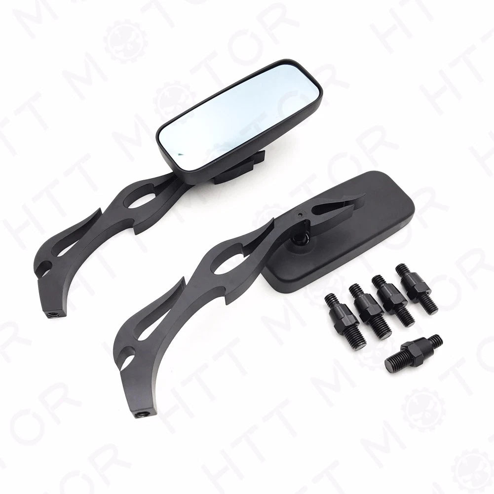 Set of 2 Black Side Rear View Mirrors with 8mm/10mm Adapters Universal