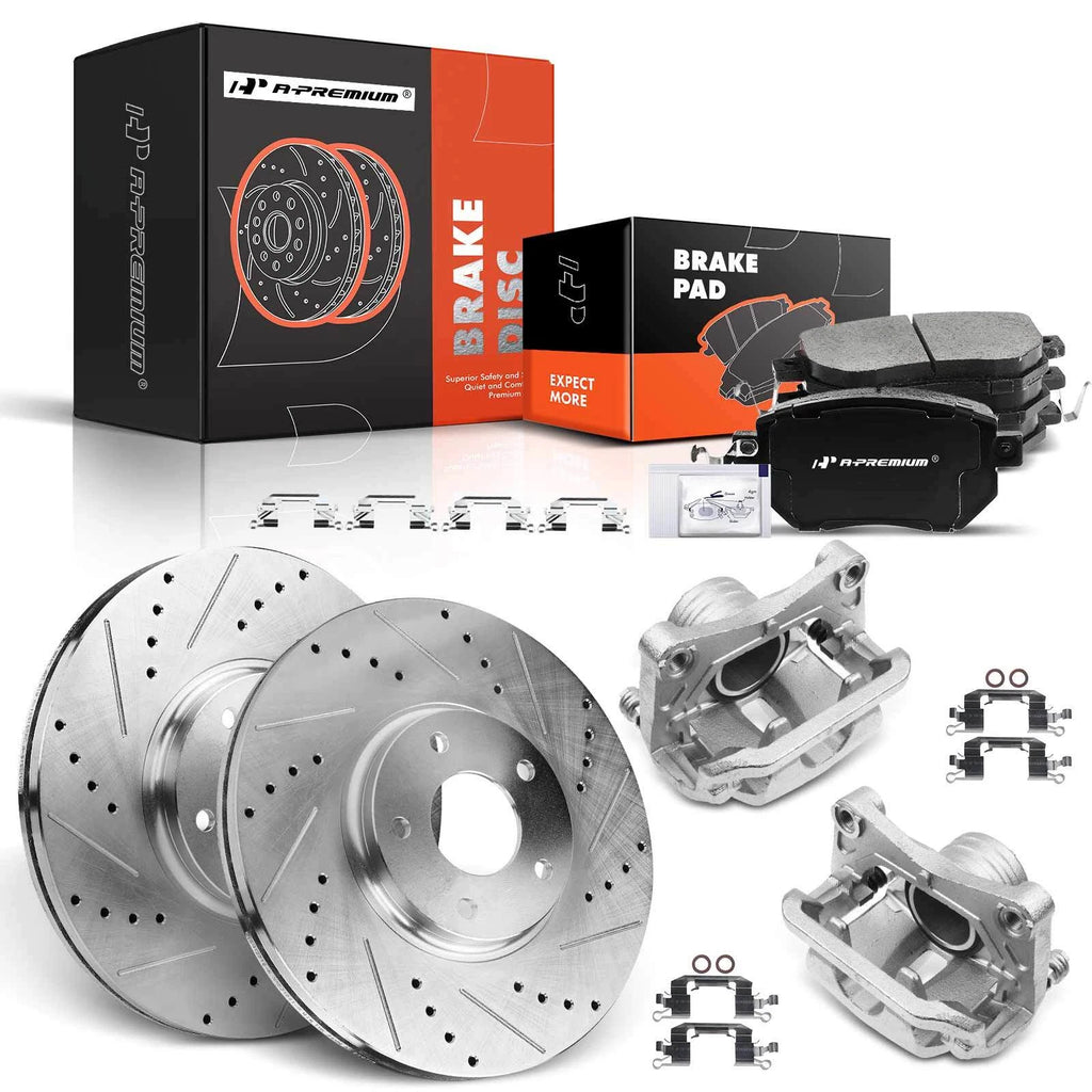Set of 8 Front Drilled Rotors, Pads & Calipers for Nissan Murano (2005–2012)