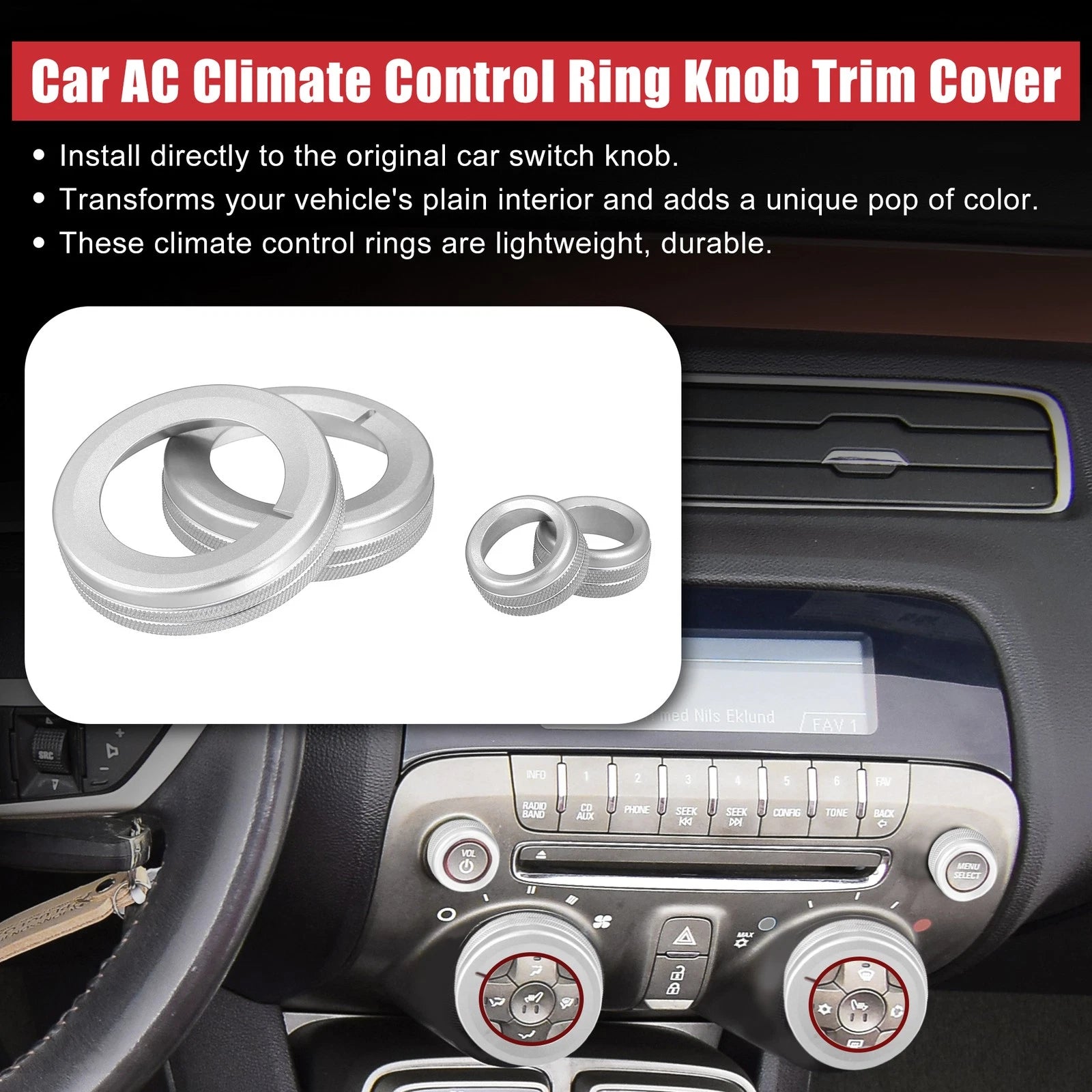 Set of 4 Aluminum Alloy Center Control Ring Knob Covers for Chevrolet 