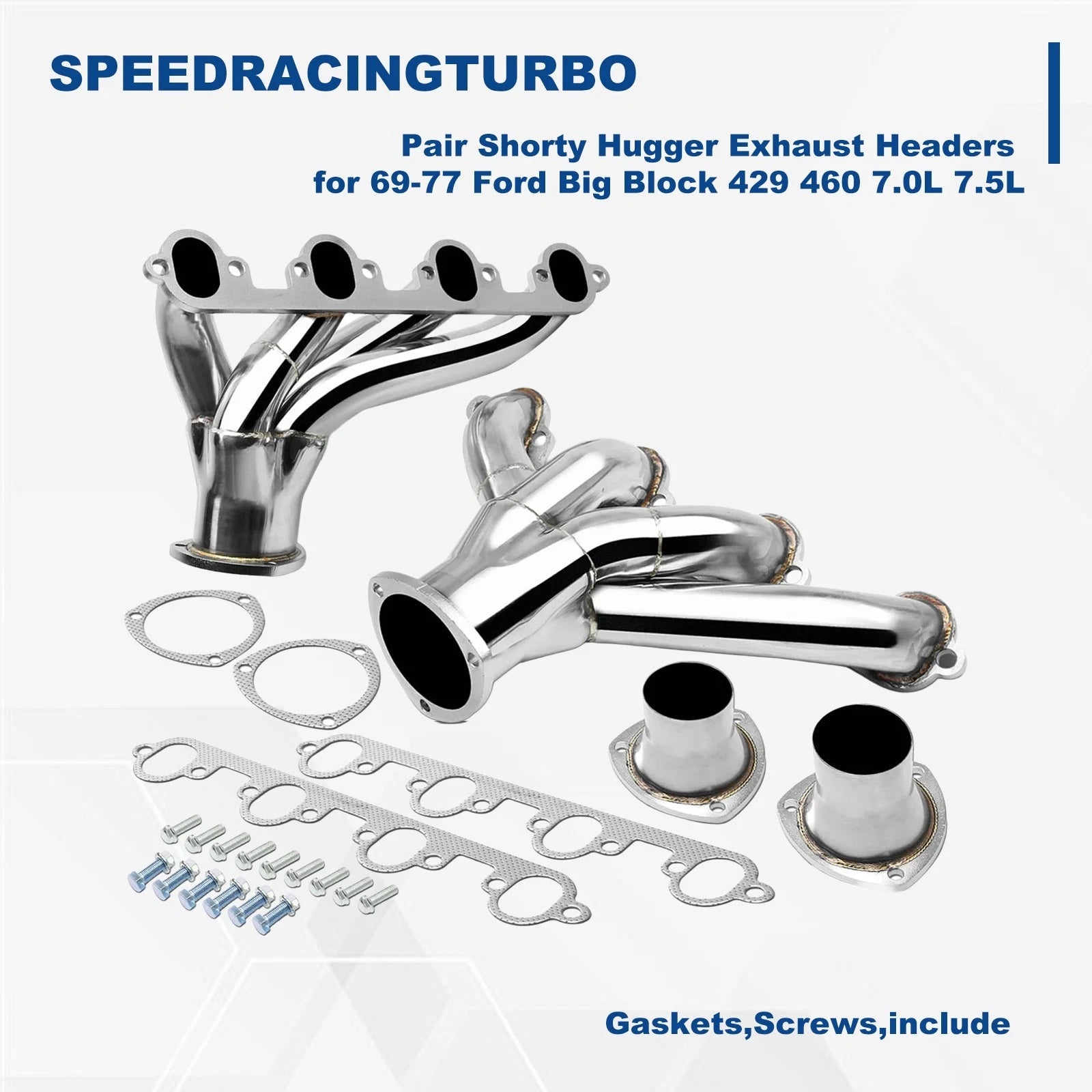 Pair Shorty Hugger Exhaust Headers for Ford Big Block 429 460 (1969–1977)