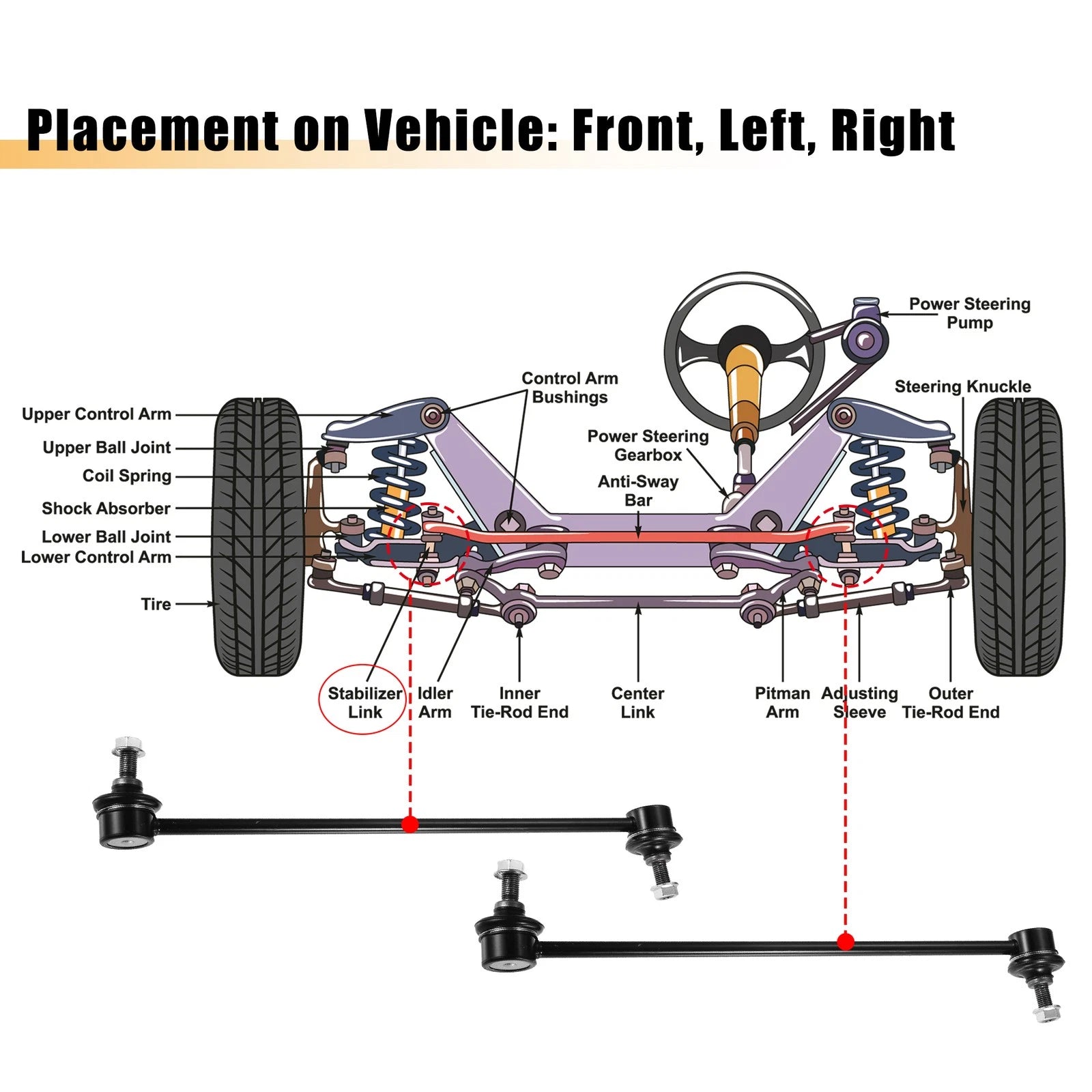 2X Front Rear Sway Bar Links for Honda Civic (2016–2019)