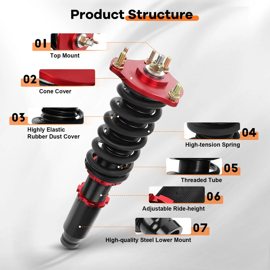 Coilovers for Honda Prelude (1992-2001) Adjustable Height Red Kits