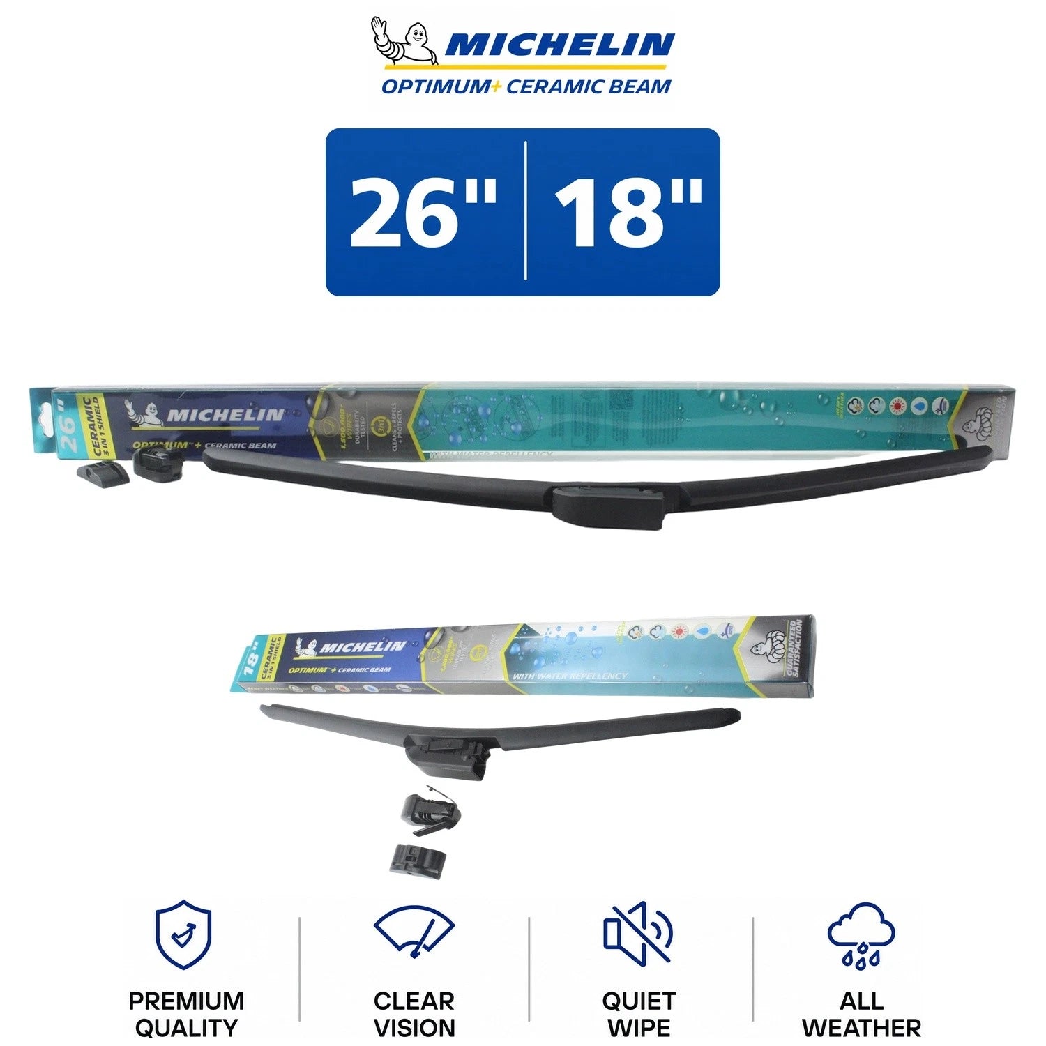 2X Michelin Optimum+ Ceramic Beam Wiper Blades 26"/18" for Stinger (2018–2023)