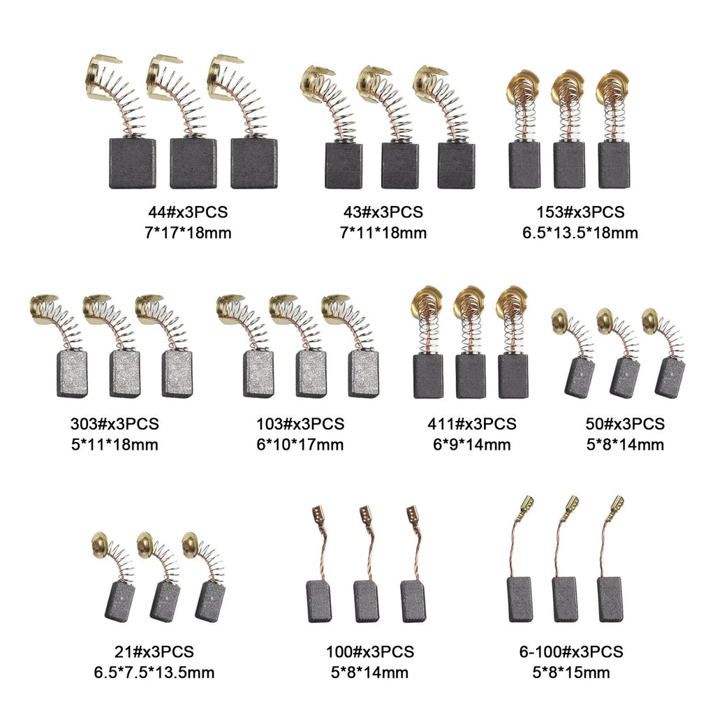 Carbon Brushes Set for Electric Motors (10 Sizes)