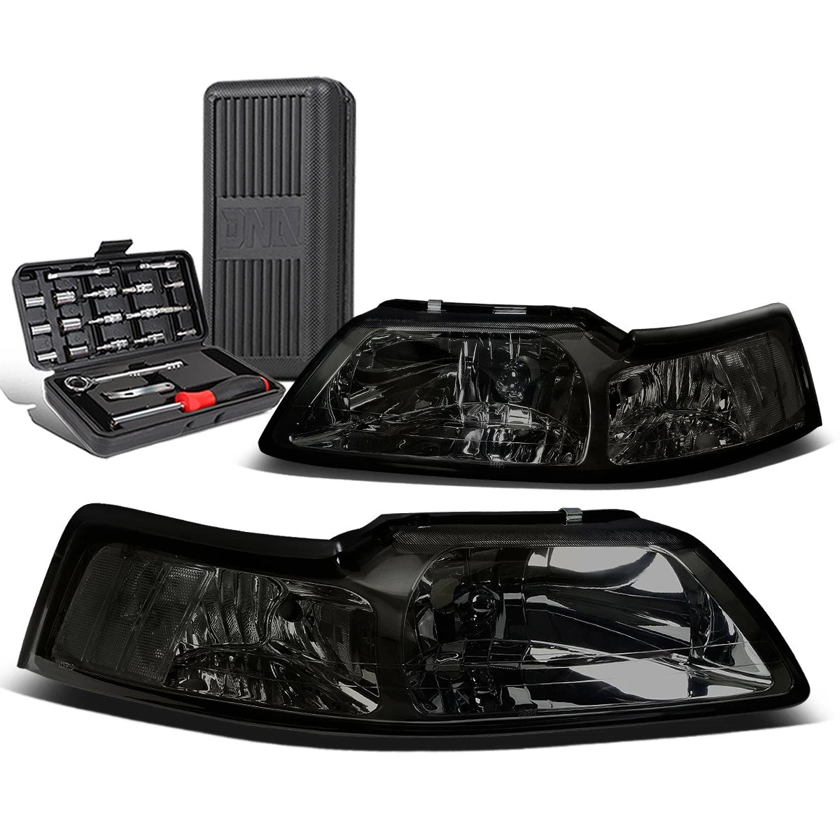 Pair of Smoked/Clear Corner Headlights for Ford Mustang (1999–2004)