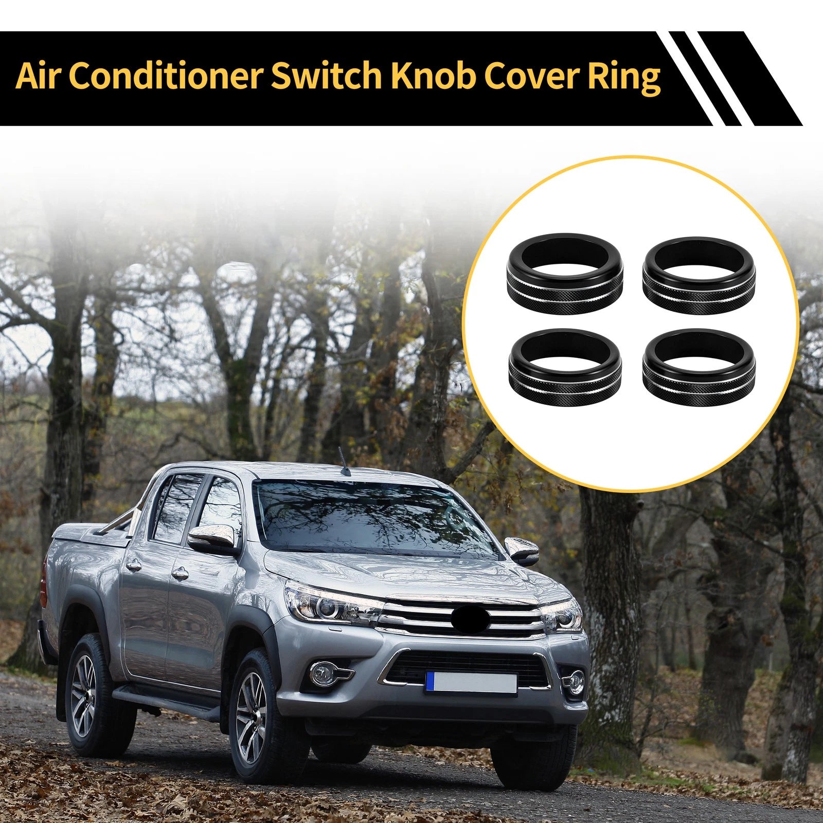 Set of 4 Air Conditioner Heater Switch Knob Cover Rings for Toyota Tacoma (2020–2023) Black