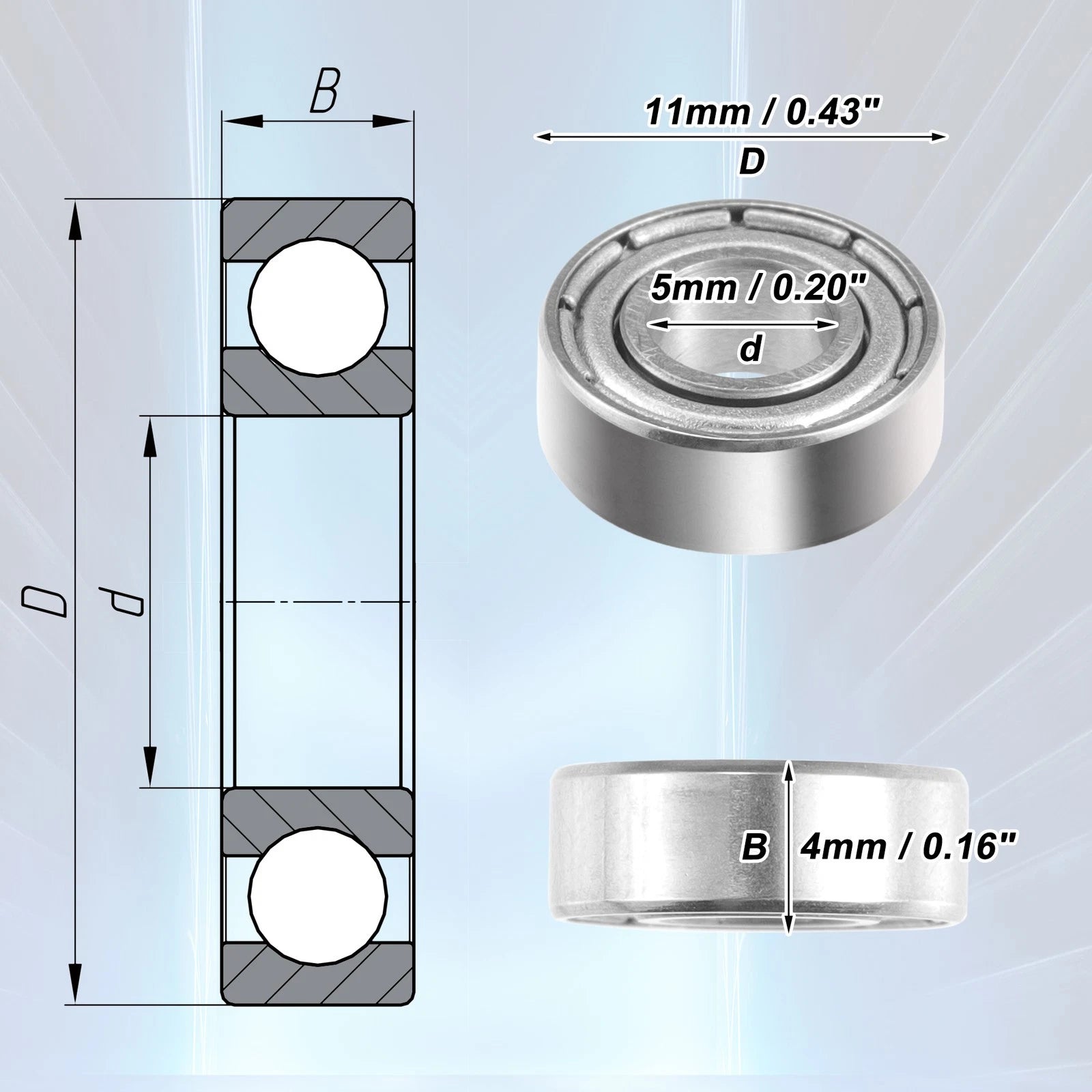 10 Pcs MR115ZZ Deep Groove Ball Bearings for Cars (5x11x4mm)