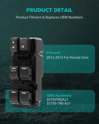 Power Window Switch for Honda Civic (2012–2013) 35750TR0A21 Front Left