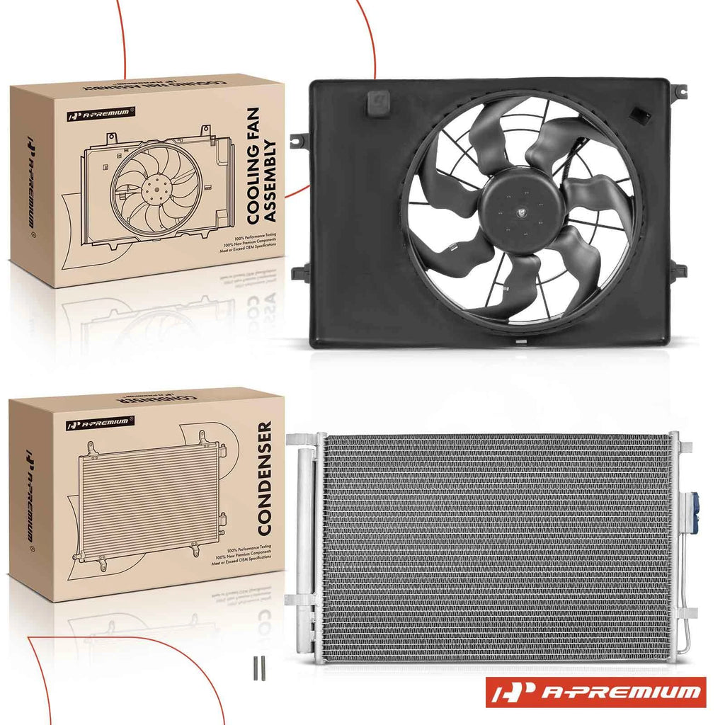 AC condenser and cooling fan shroud assembly for Kia Sorento (2016–2020)