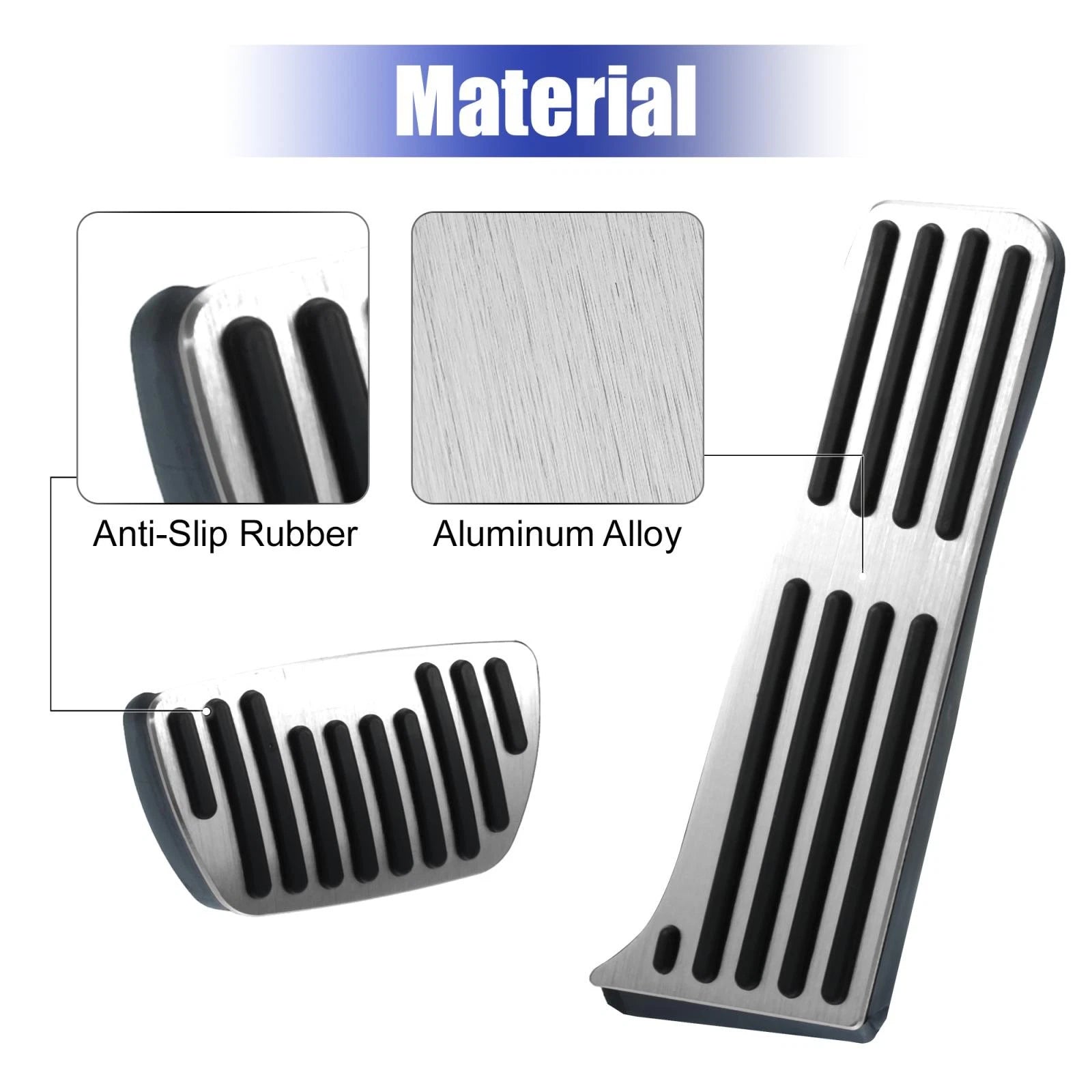 3pcs Silver Tone Non-Slip Brake Gas Rest Pedal for Toyota Camry (2018–2022)