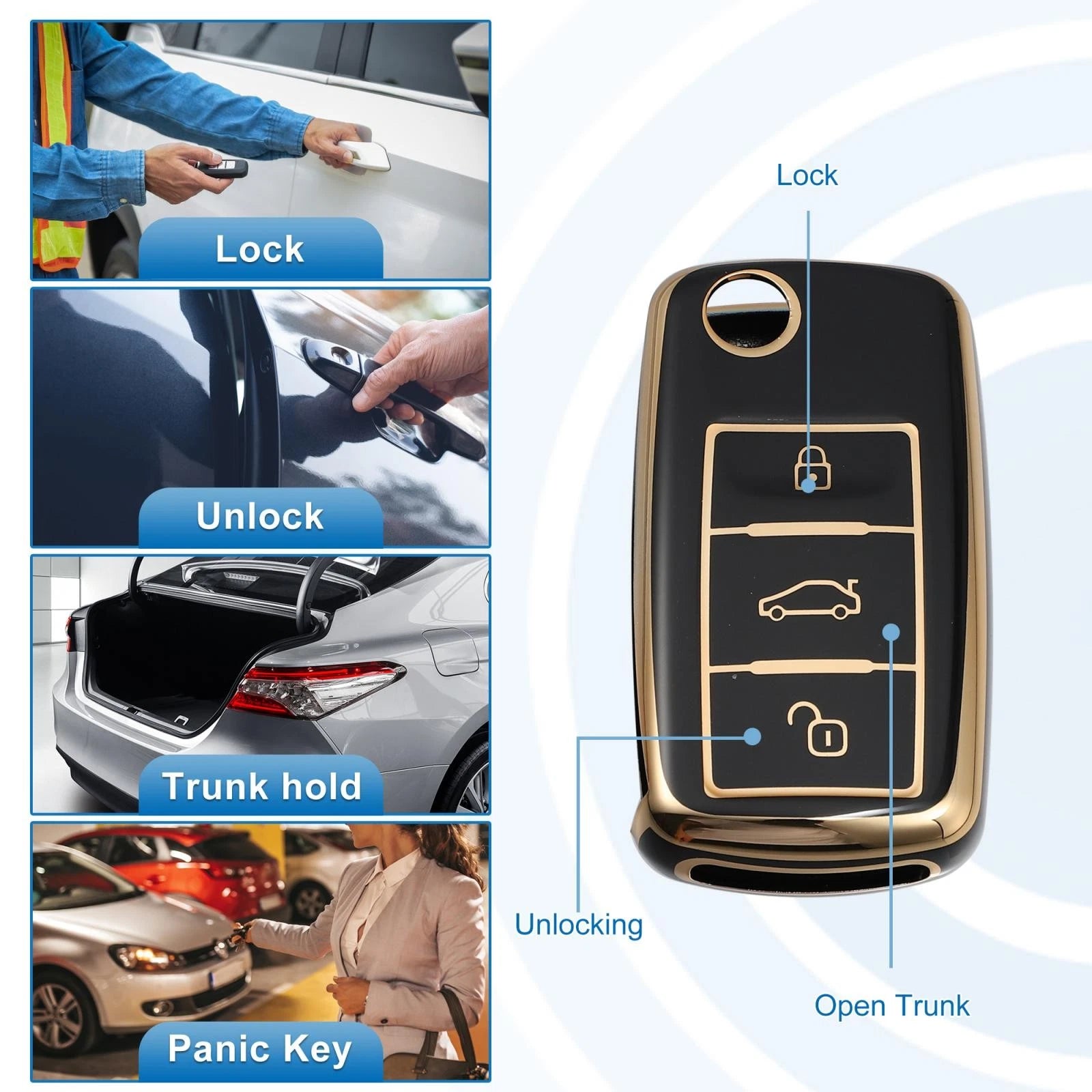 Silicone Key Fob Case Cover for Volkswagen Tiguan (2010–2017) Black