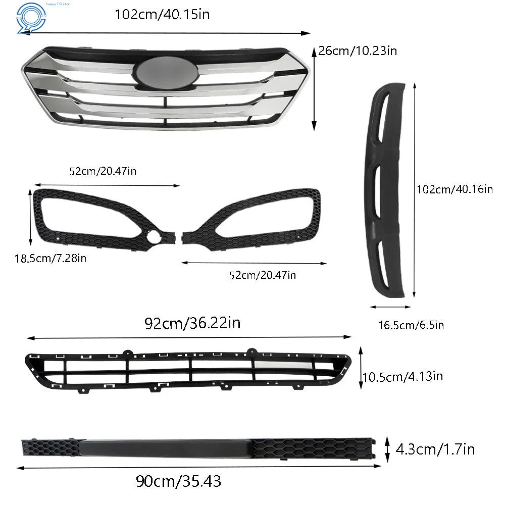 Set of 5 Front Grille Fog Light Bezels for Hyundai Santa Fe Sport (2013–2016)