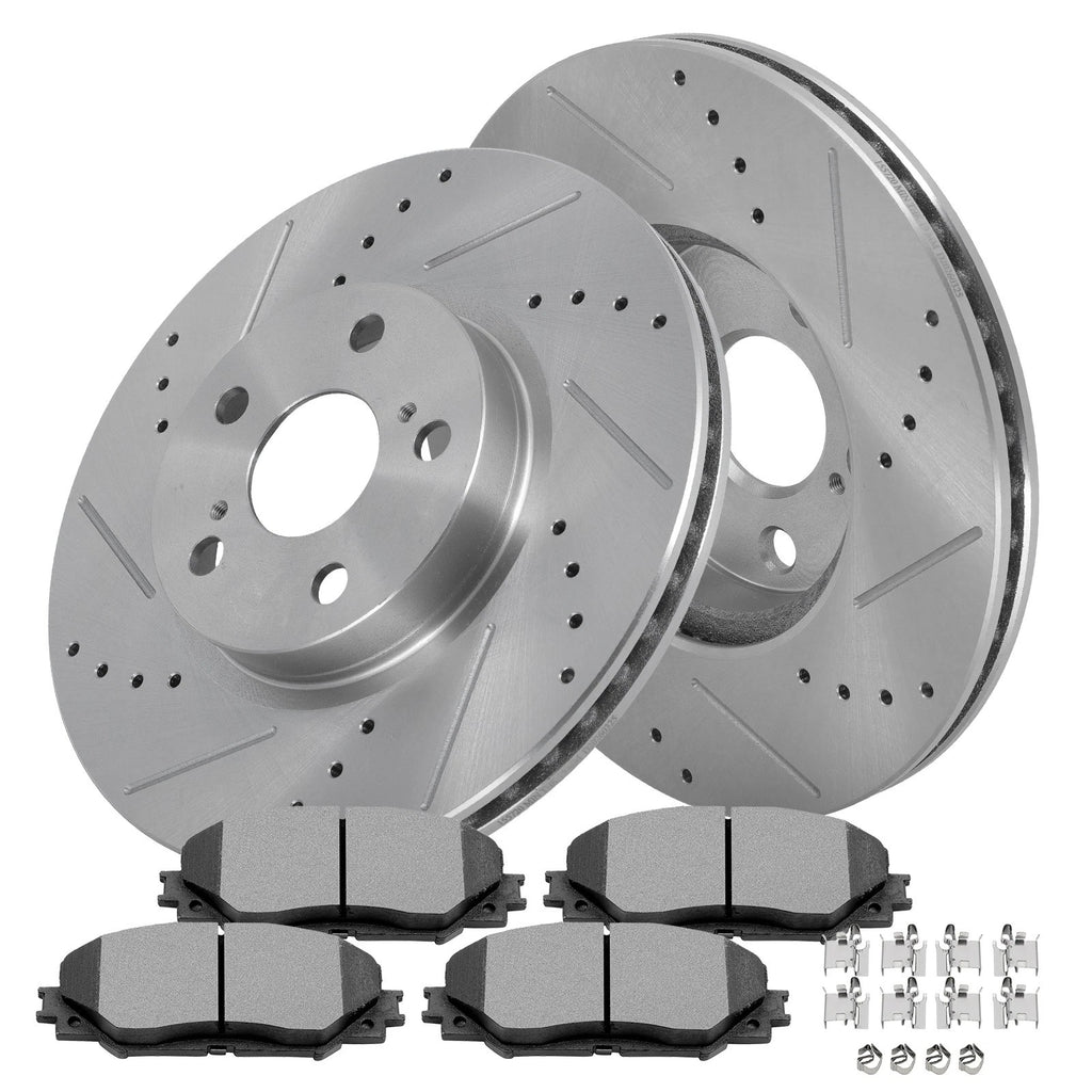 Front Brake Drilled & Slotted Rotors & Ceramic Pads for Toyota Matrix (2009–2013)