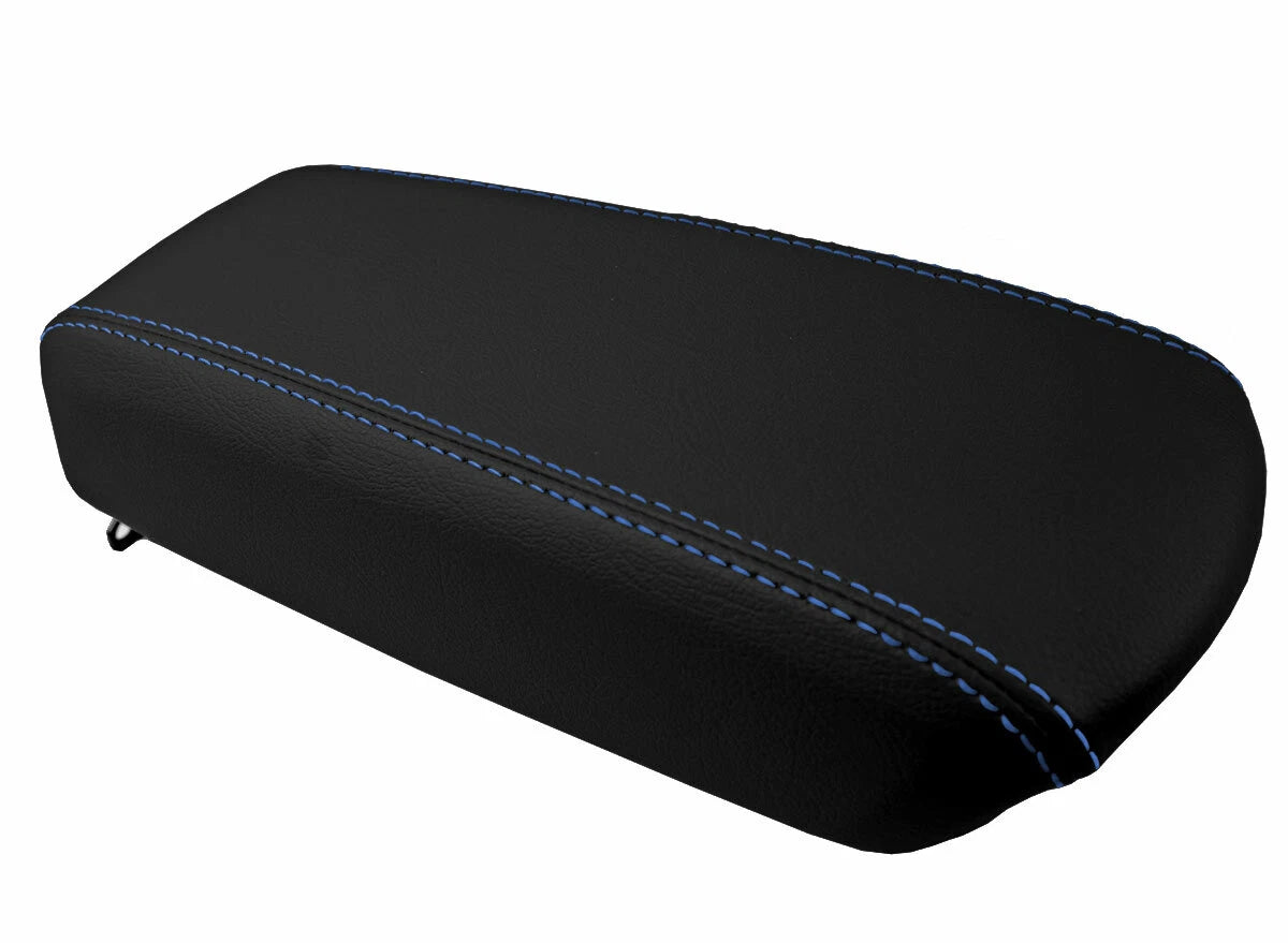 Leather Console Lid Armrest Cover for Ford Focus (2008–2011) Black Blue Stitch
