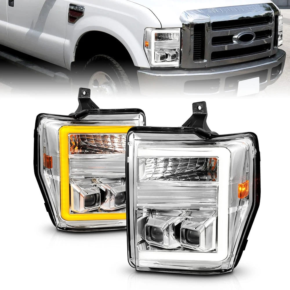 Chrome Clear Lens Headlights w/Switchback for 08-10 Ford F-250 Super Duty
