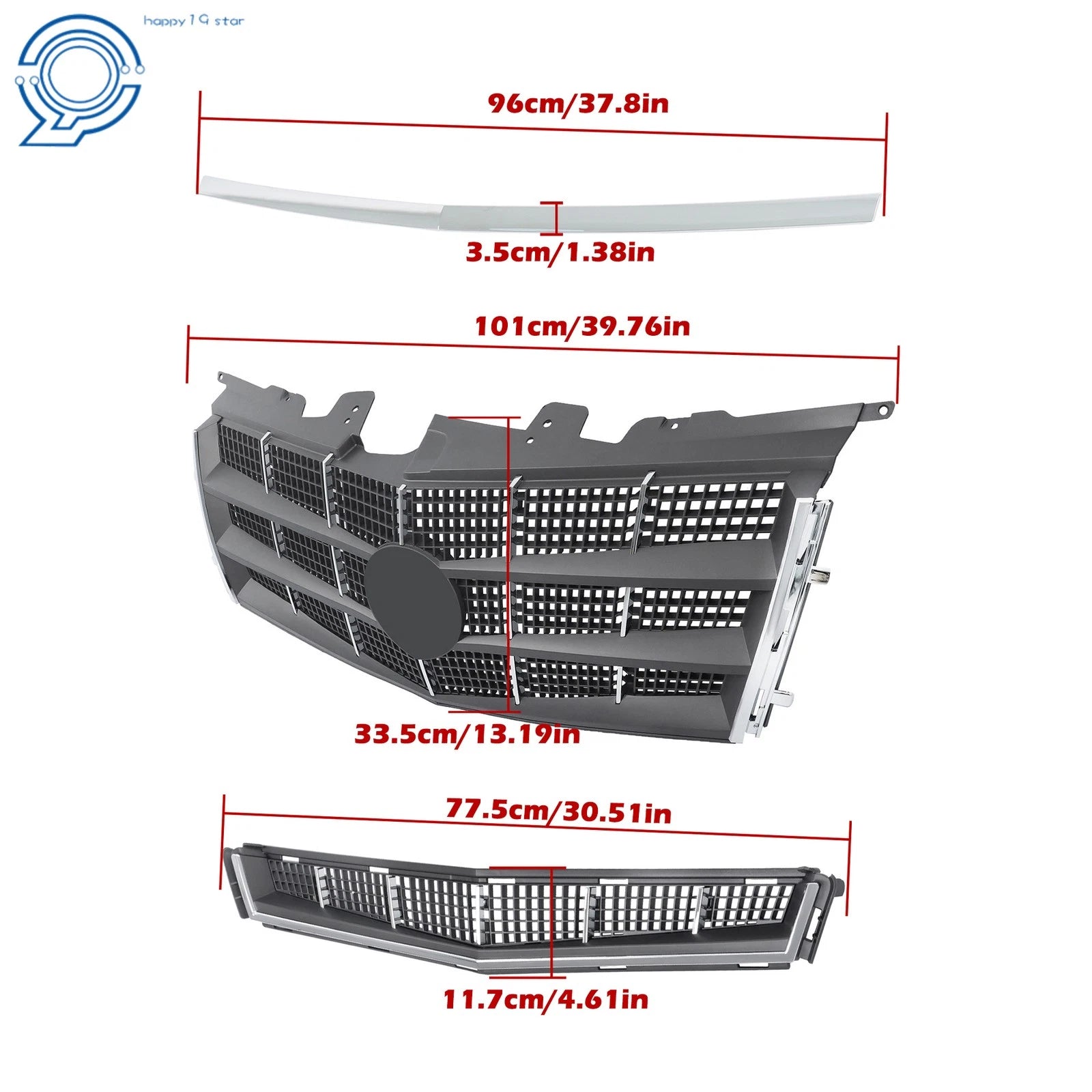 Front Upper & Lower Grill with Chrome Trim for Cadillac CTS (2008-2011)