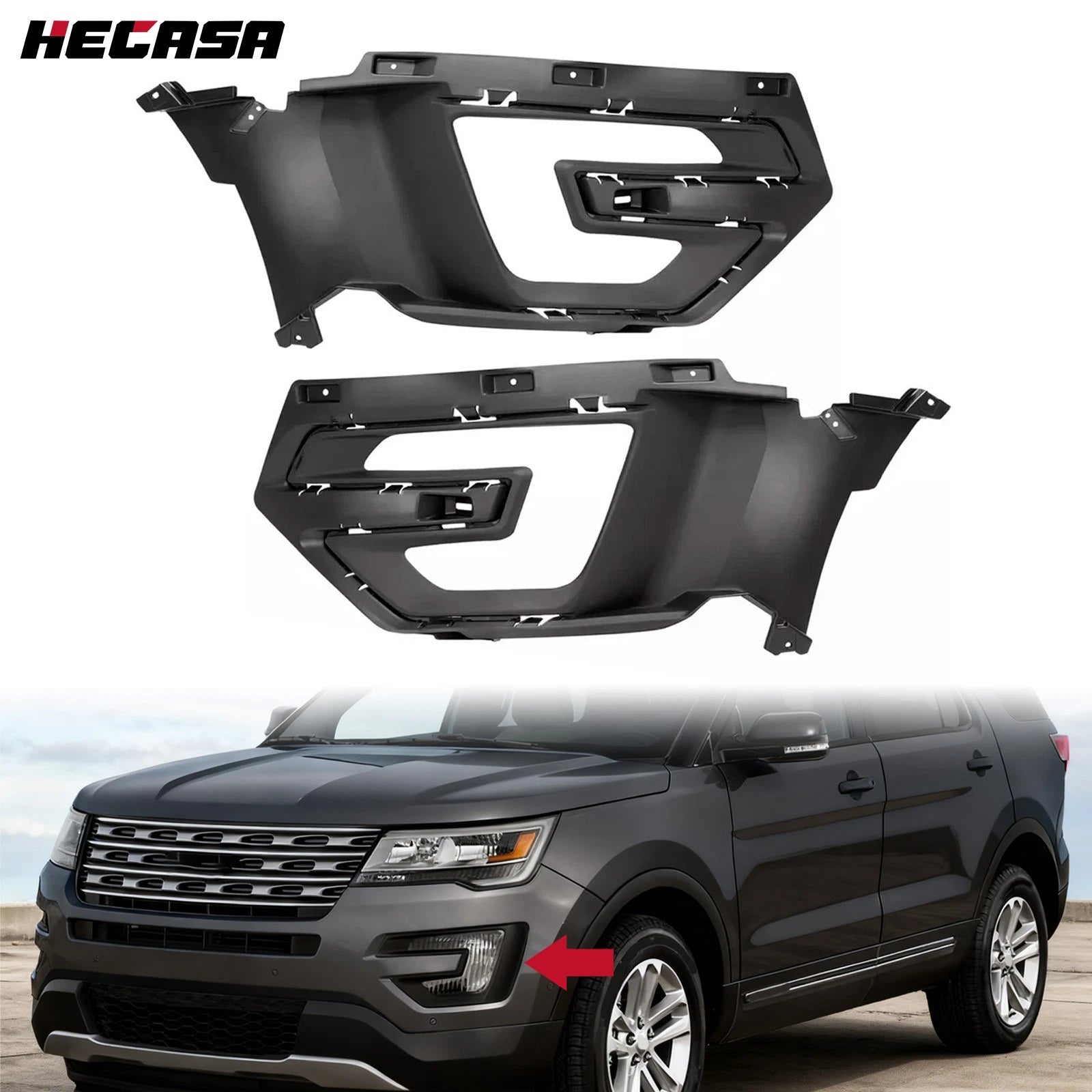 Set of 2 Front Bumper Fog Light Bezel Cover Trim for Ford Explorer (2016–2017)