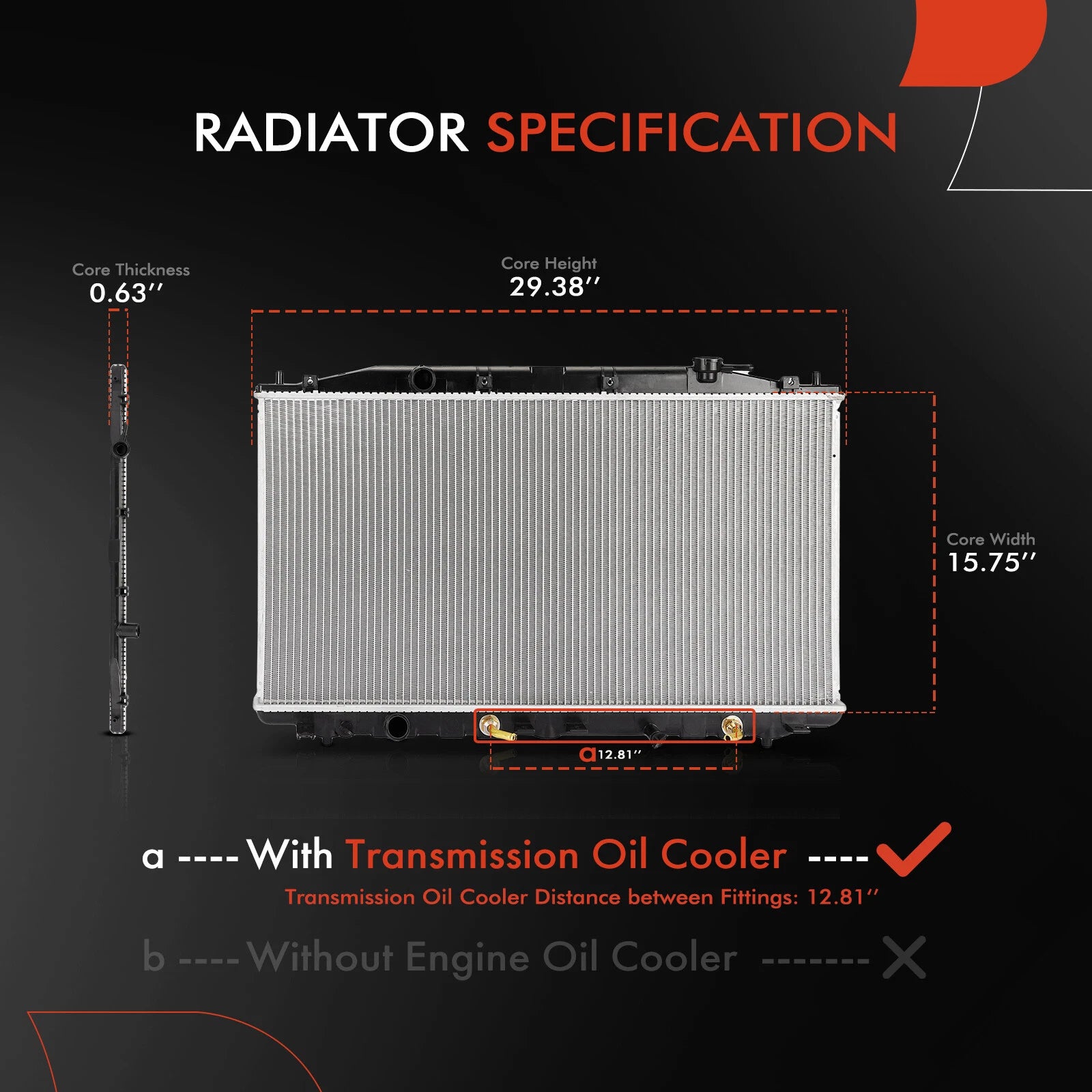 Radiator with Transmission Oil Cooler for Honda Accord (2008–2012)