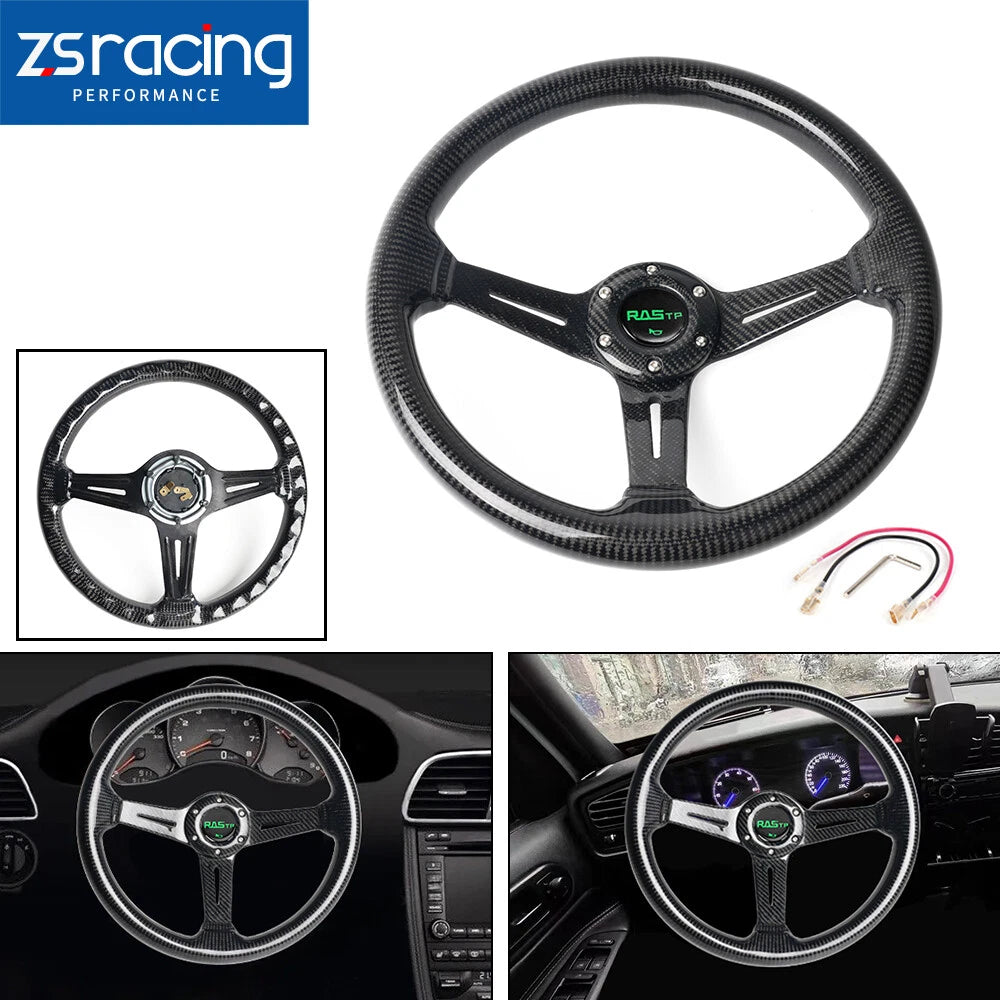 14" Carbon Fiber Racing Steering Wheel Deep Dish 6 Bolt Universal