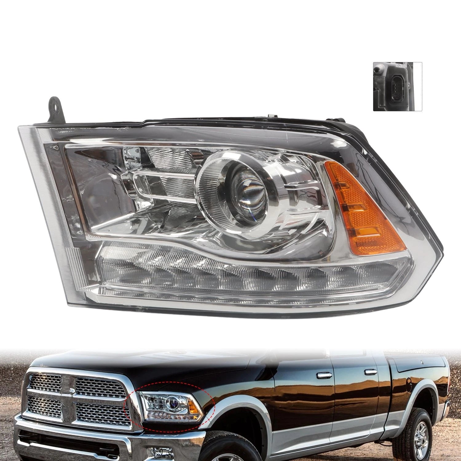 Left Driver Headlight for RAM 1500 2500 3500 (2013–2018)